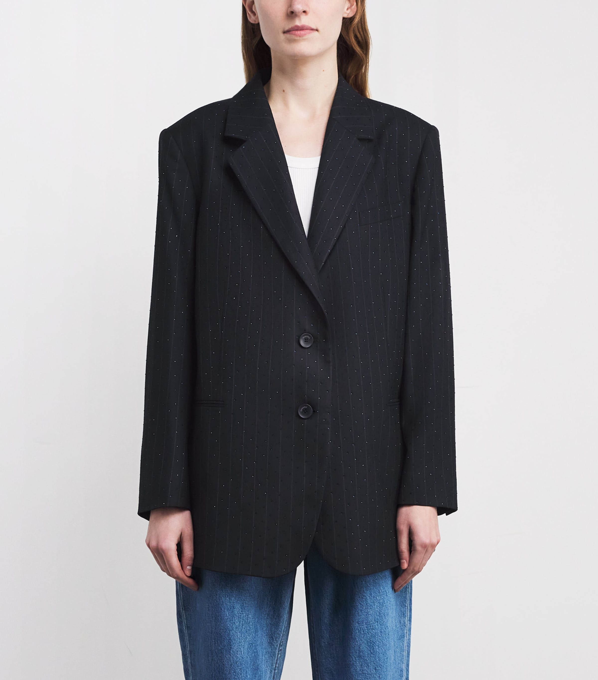 Pinstripe Rhinestone-Embellished Blazer NAVY BLUE Image 3