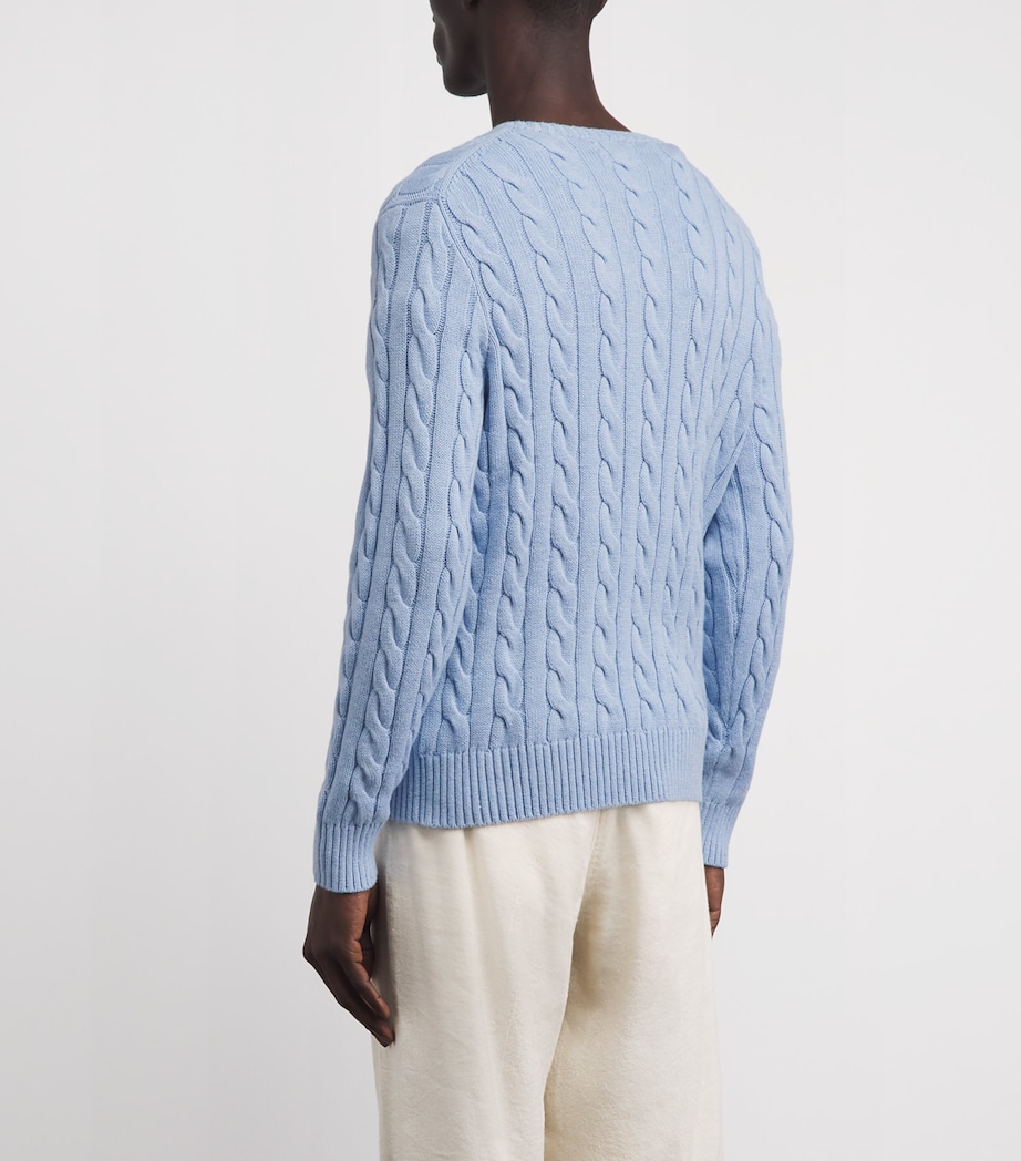 Polo Ralph Lauren Mens Cotton Cable-Knit Sweater Blue Hyacinth Hthr Image 5