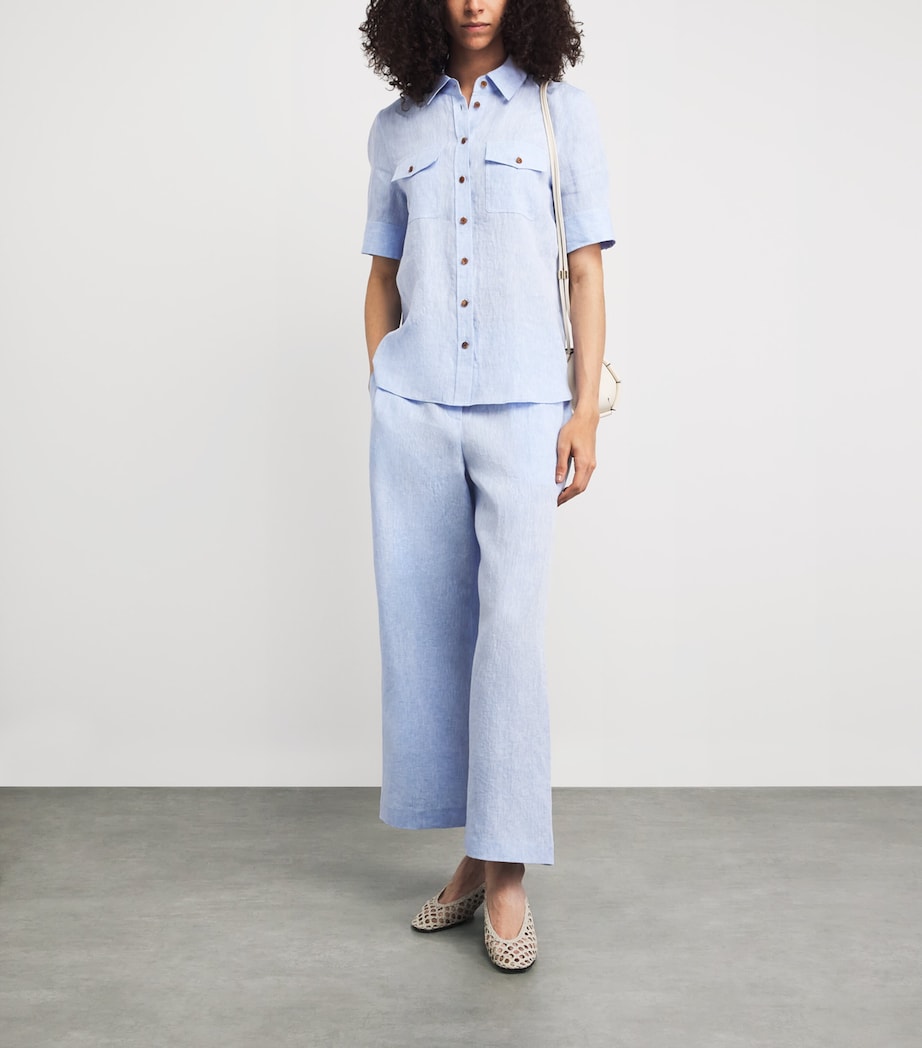 Lafayette 148 Womens Linen Wide-Leg Trousers Delme Delph Blu Mlng Image 2