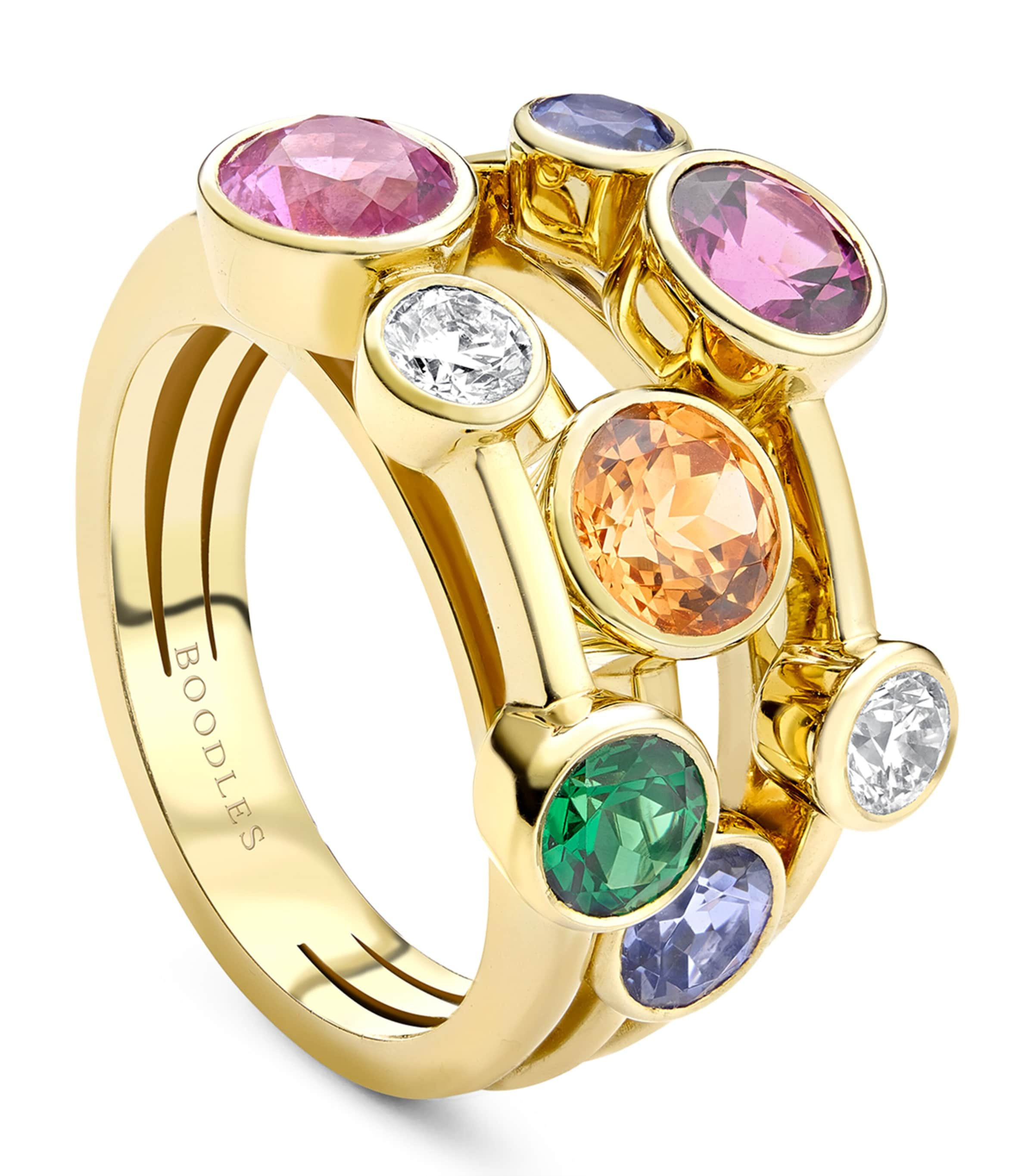 Shop Boodles Yellow Gold, Diamond And Multicoloured Gemstone Raindance Ring