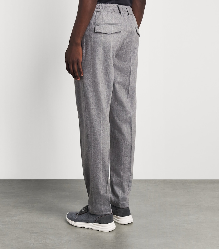 Eleventy Mens Wool-Blend Stripe Drawstring Trousers Grigio Chiaro Melang Image 5