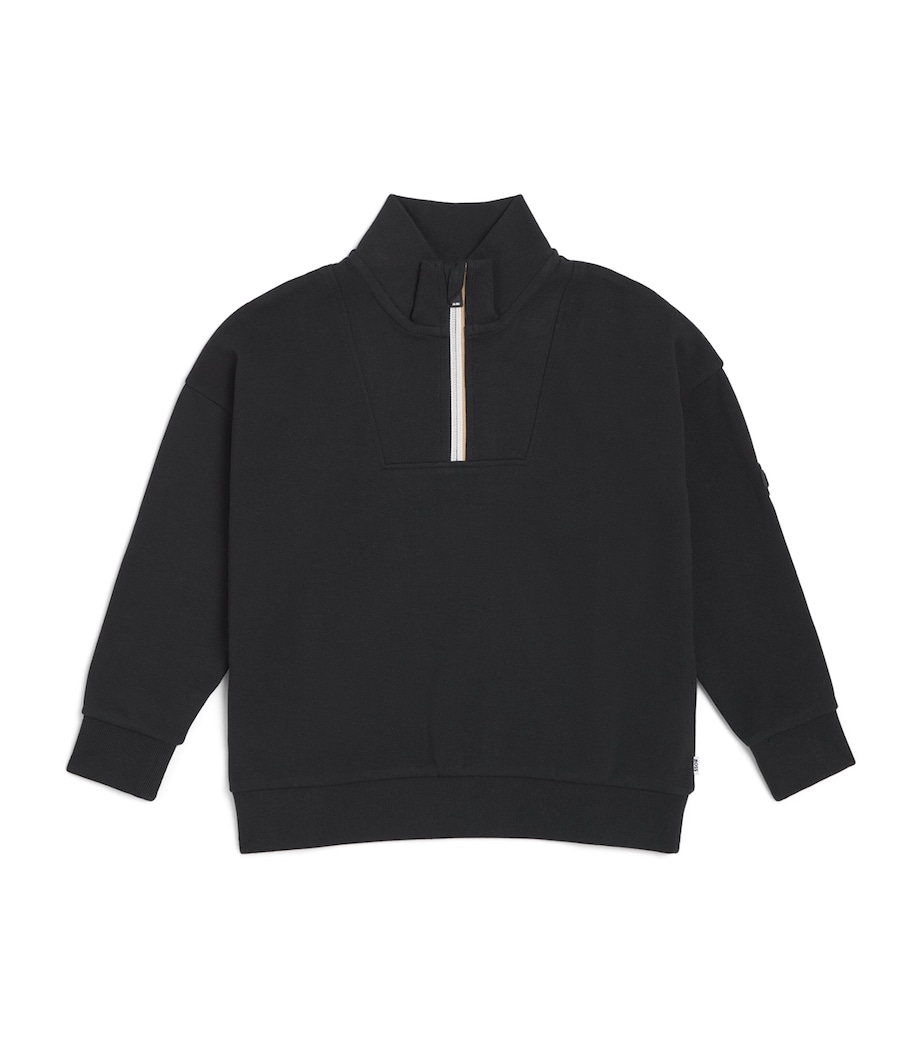 BOSS Kidswear Stripe Quarter-Zip Sweatshirt (4-16 Years) Black Image 1