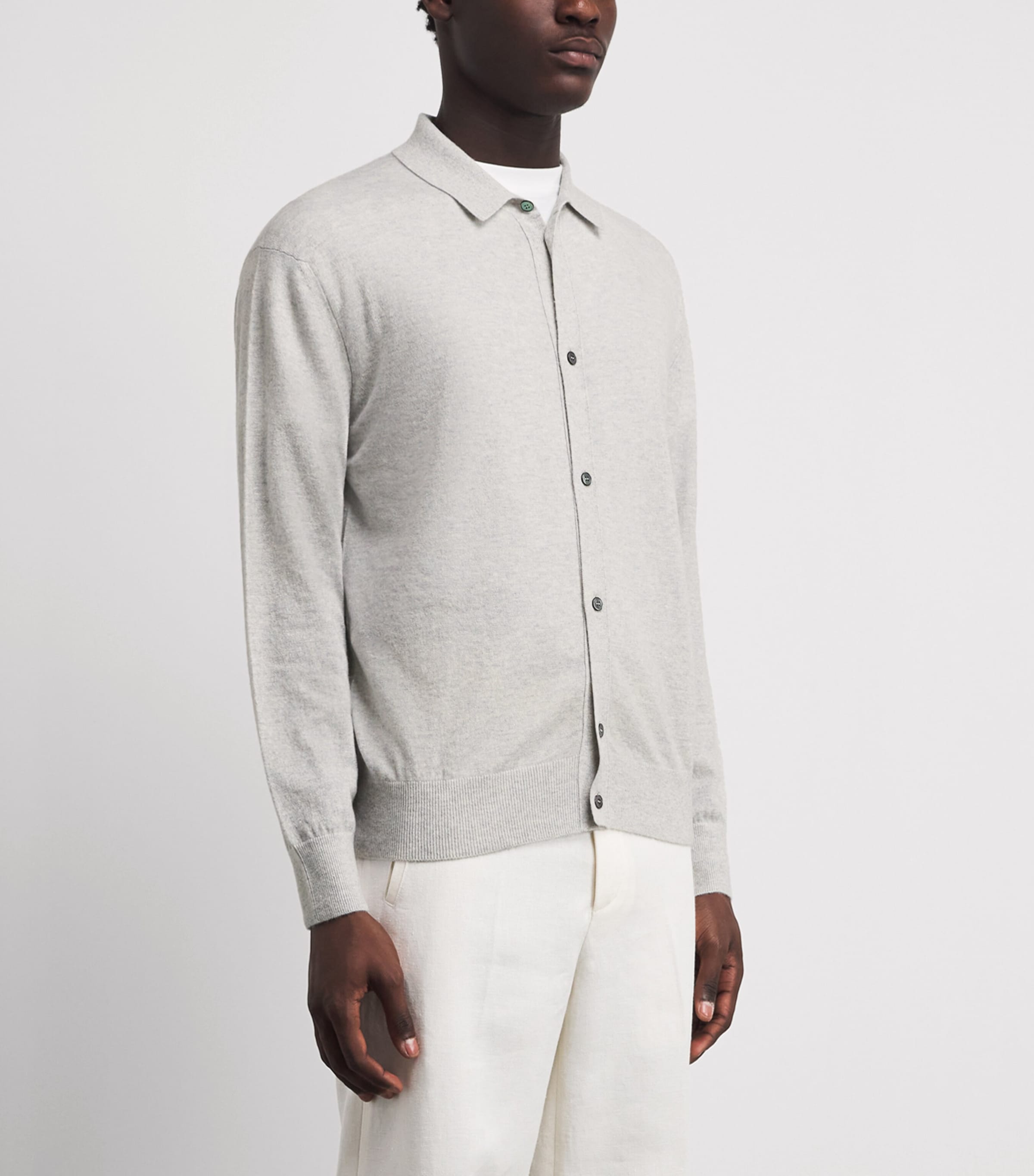 Paul & Shark Mens Cashmere-Linen Cardigan Light Grey Image 4