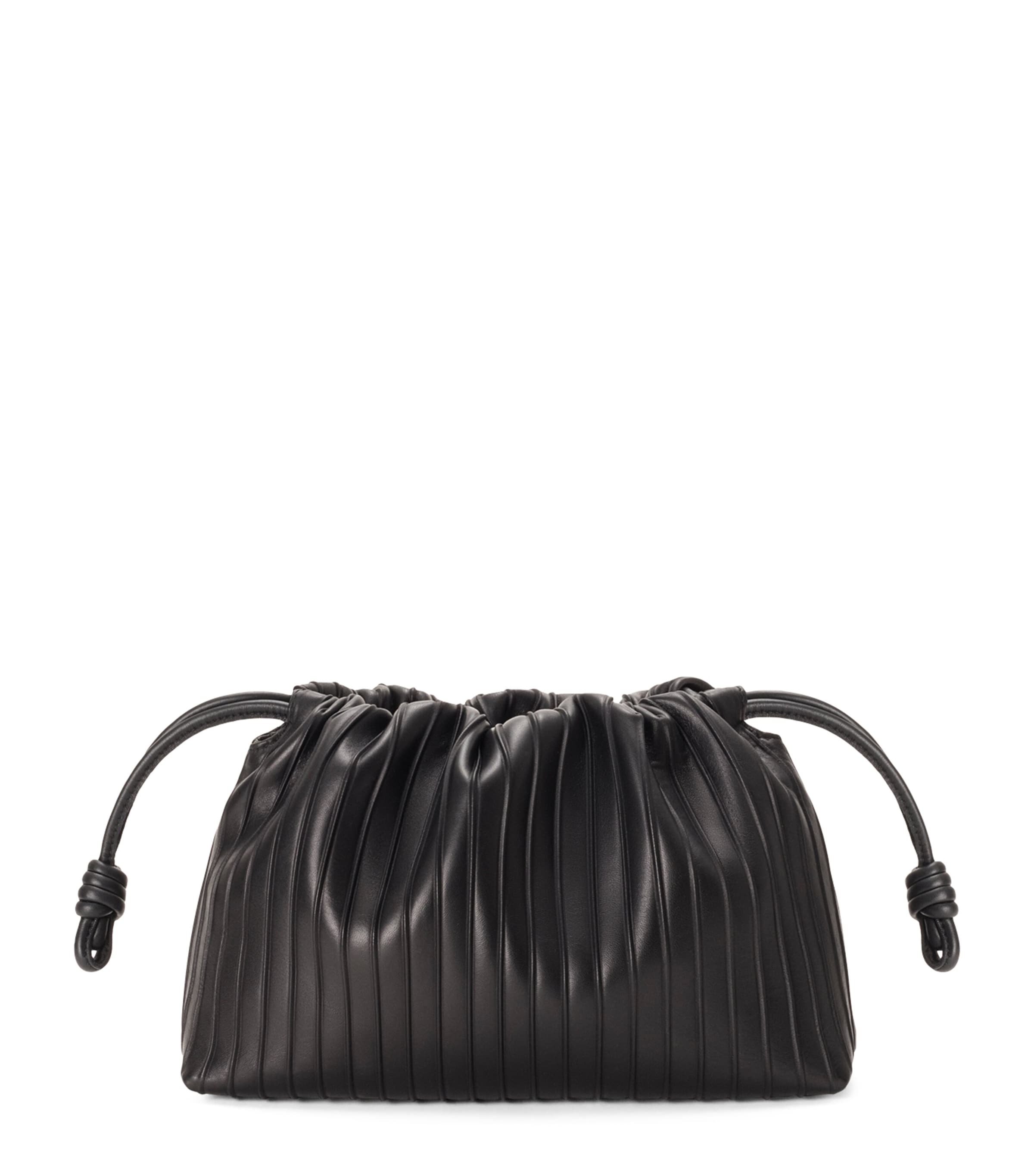 LOEWE Medium Pleated Leather Flamenco Bag Black Image 1