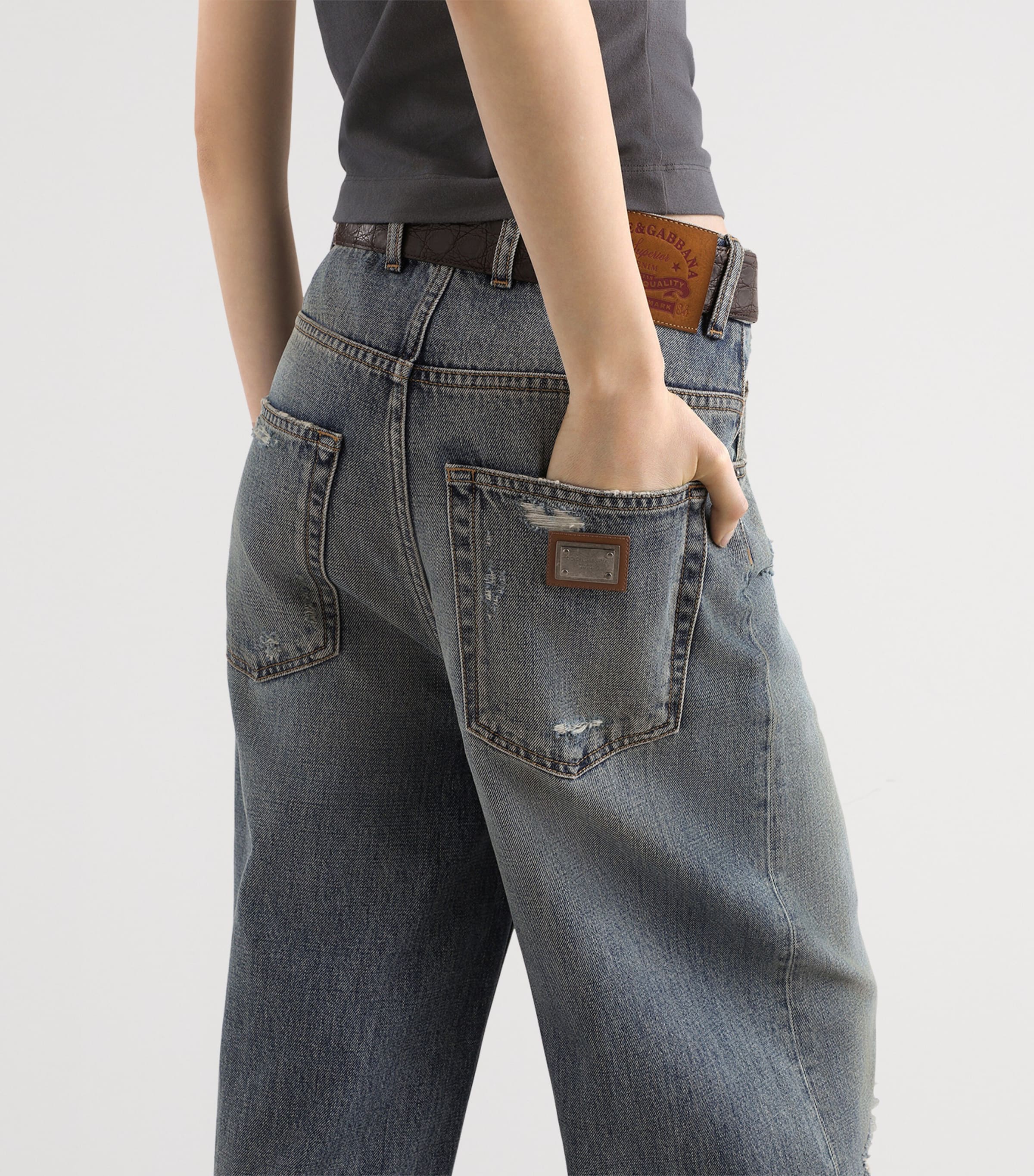 Dolce&Gabbana Womens Ripped Fringe Wide-Leg Jeans Comb Image 5