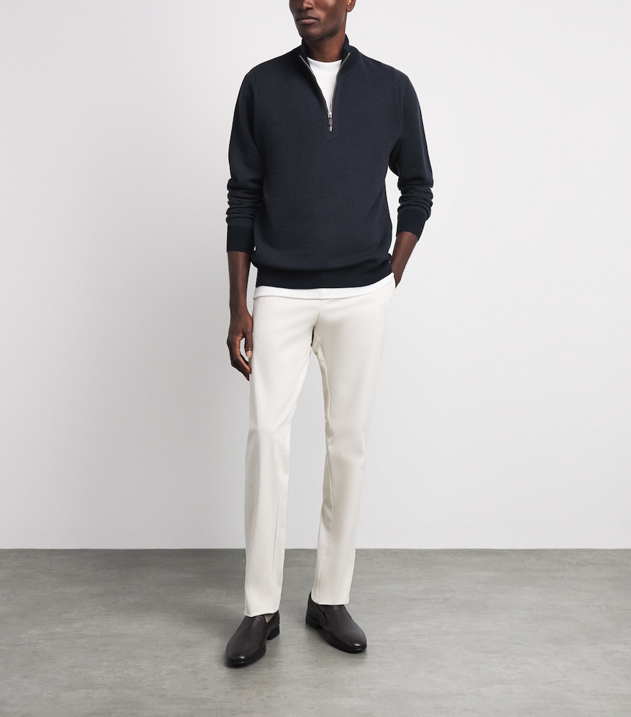 N.Peal Mens Cashmere Quarter-Zip Temple Sweater Navy Grigio Image 2