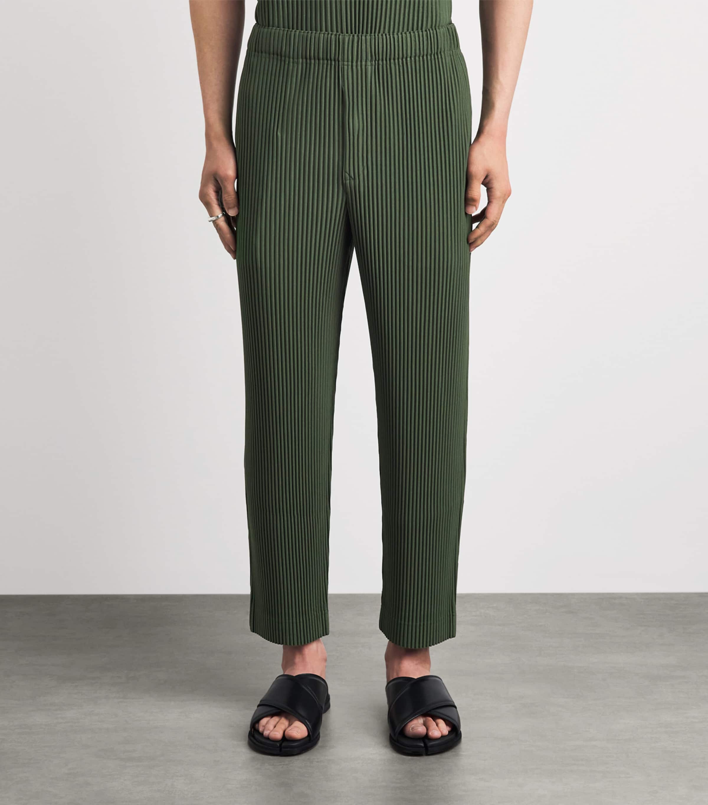 Homme Plissé Issey Miyake Mens Pleated Straight Trousers Duomo Door Green Image 4