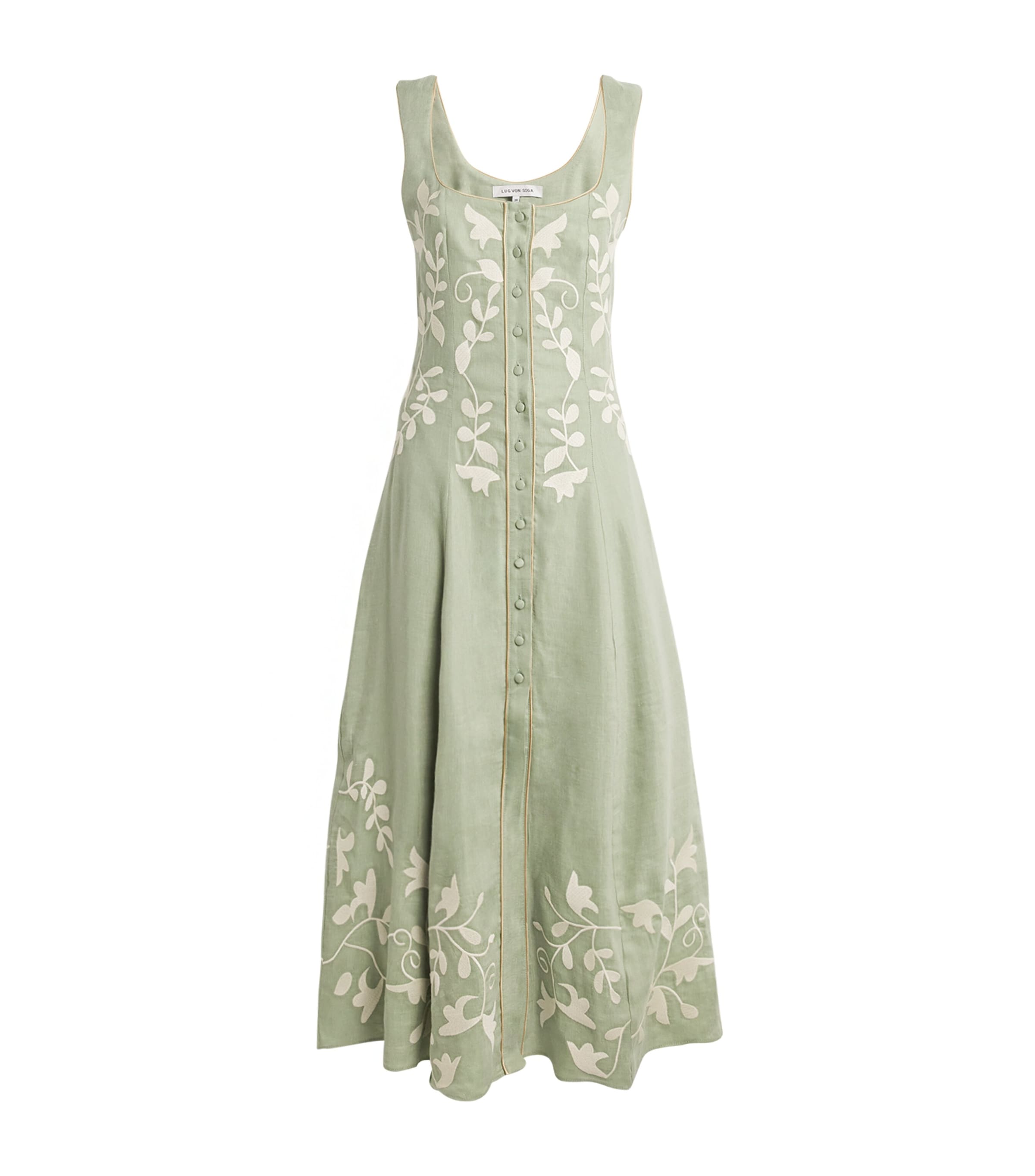 Lug Von Siga Linen-blend Embroidered Mila Maxi Dress In Green