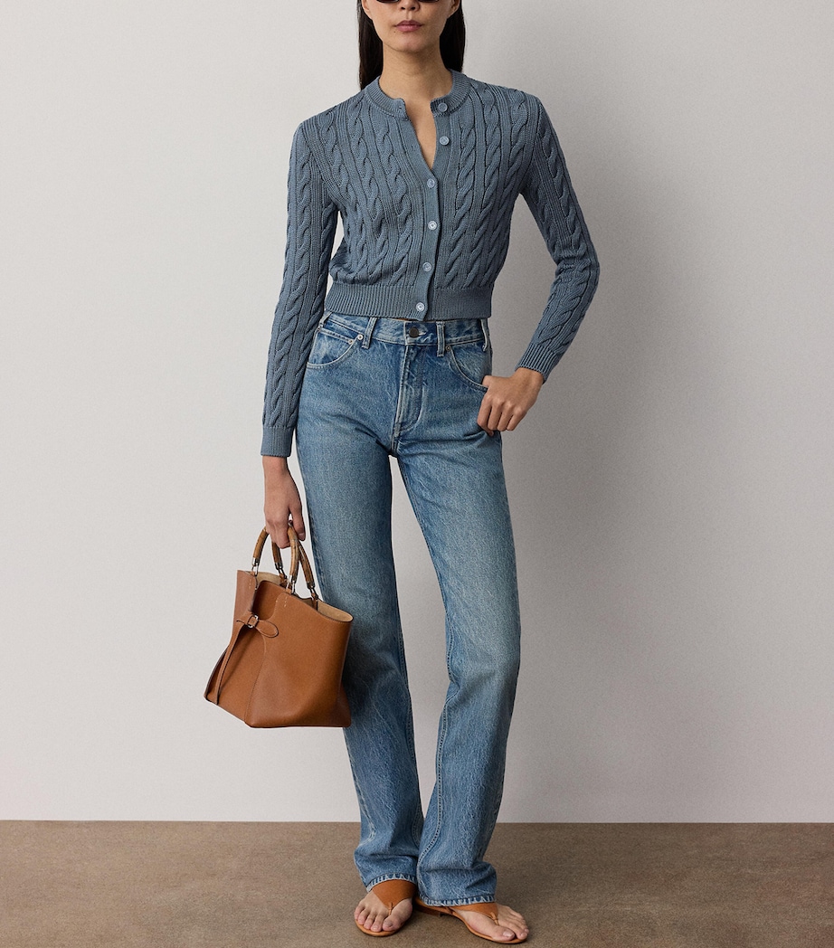 Ralph Lauren Collection Womens Silk Cable-Knit Cropped Cardigan Chambray Blue Image 2