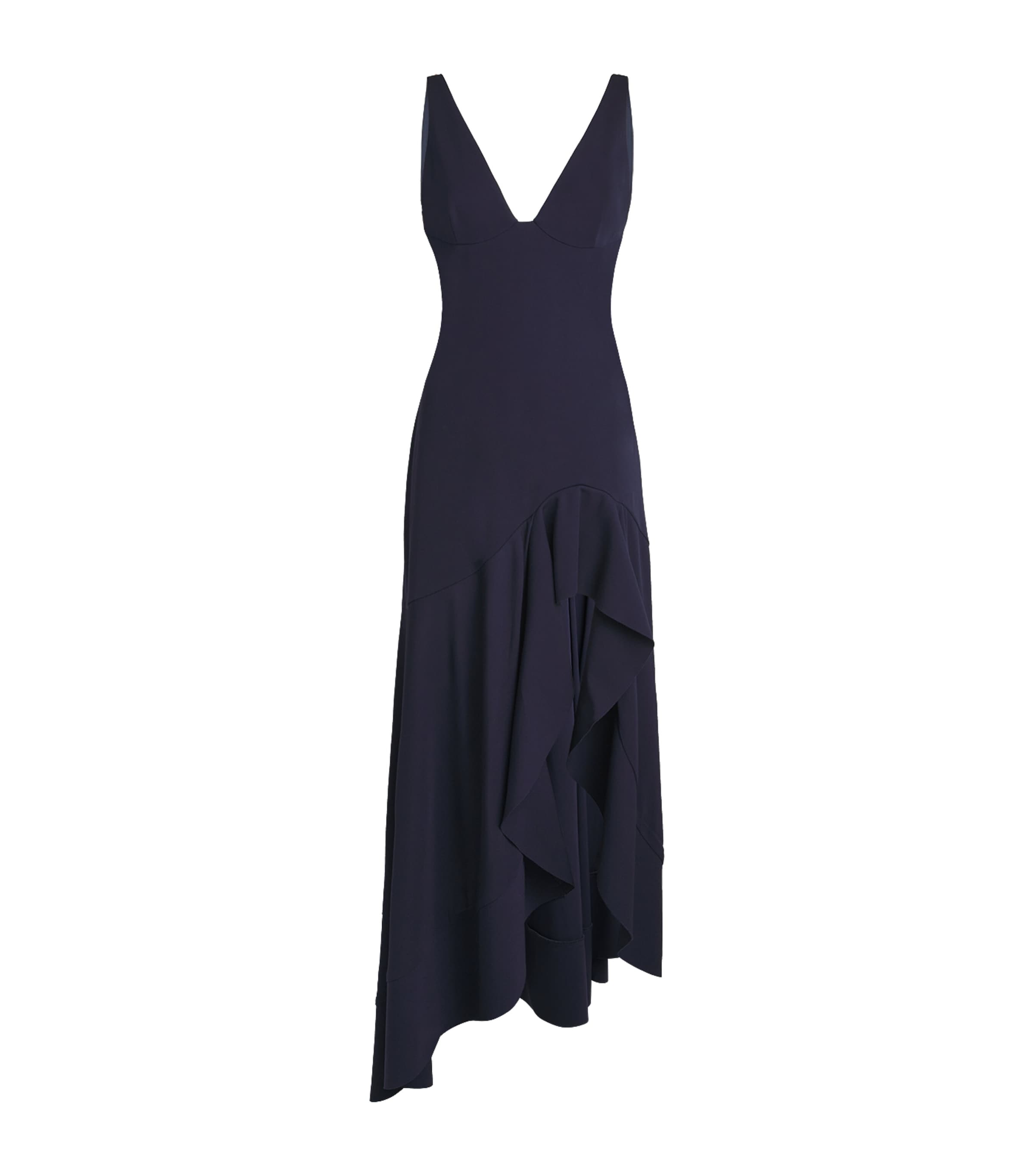 Stella McCartney Womens Georgette Ruffled Asymmetric Gown Ink Image 1