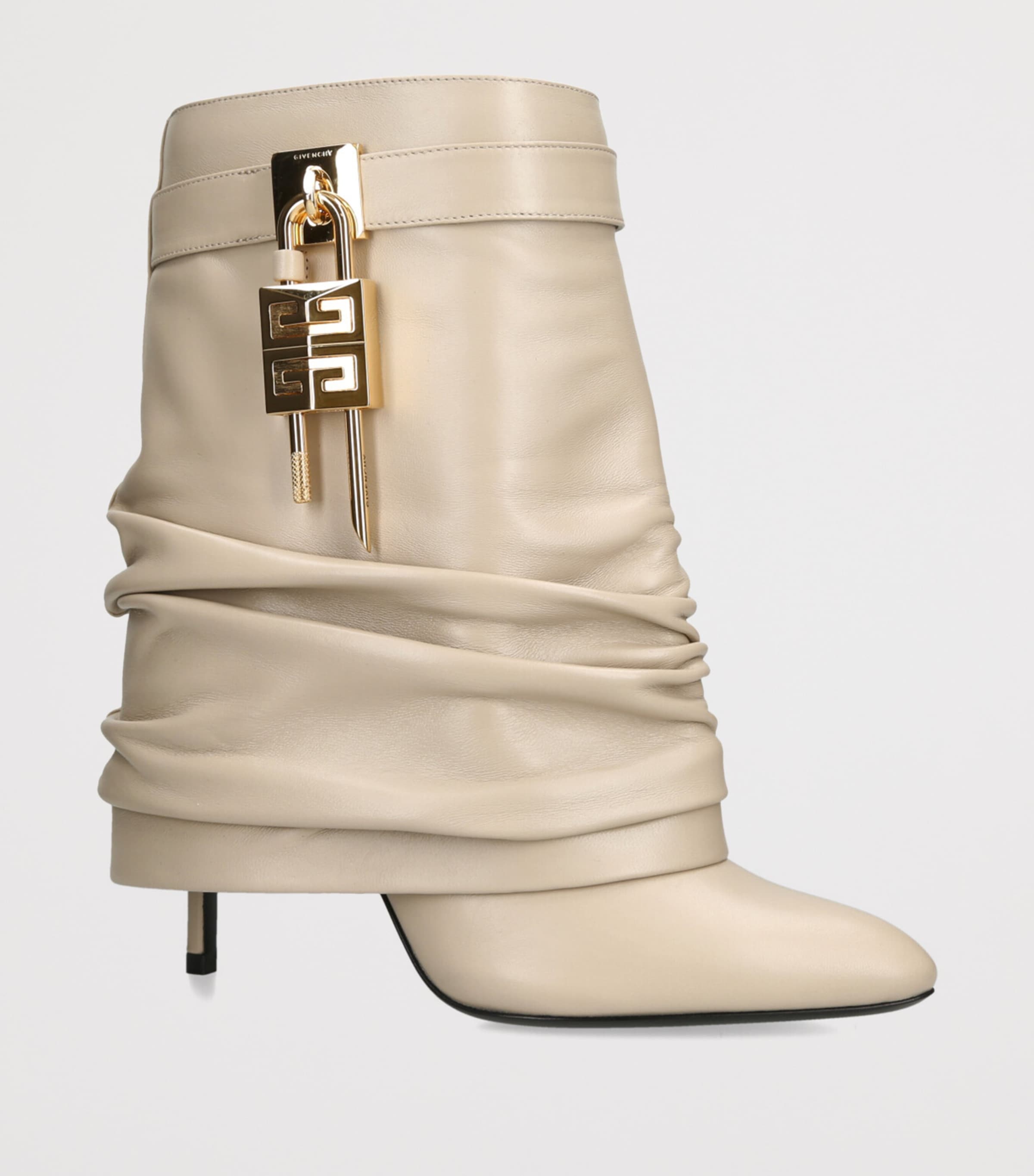 Leather Scrunched Shark Lock Boots 100 BEIGE Image 3