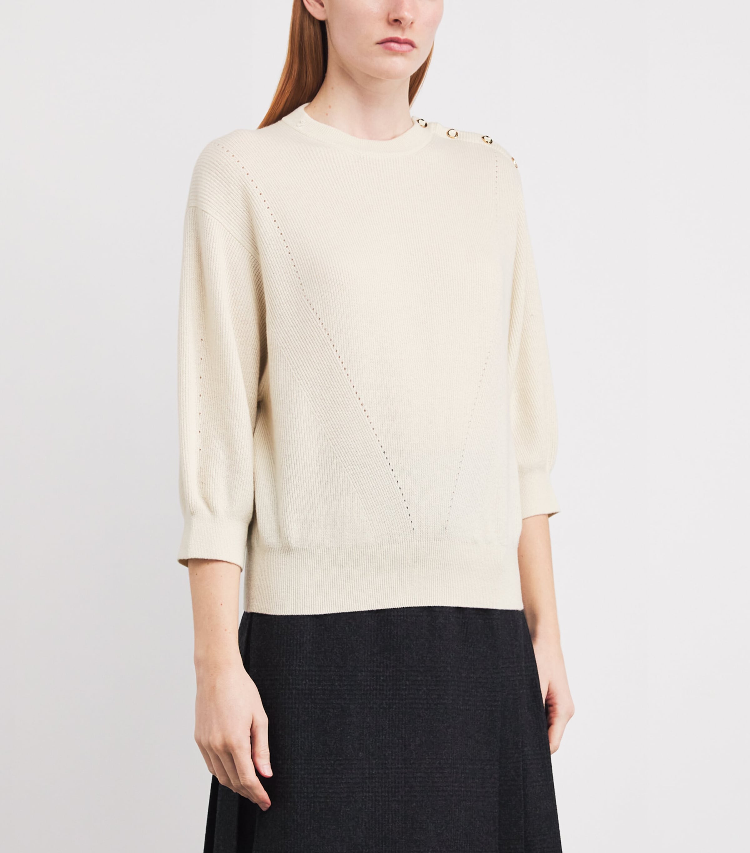 Cashmere-Blend Pointelle Sweater Top N08 IVORY - BUTTER Image 3