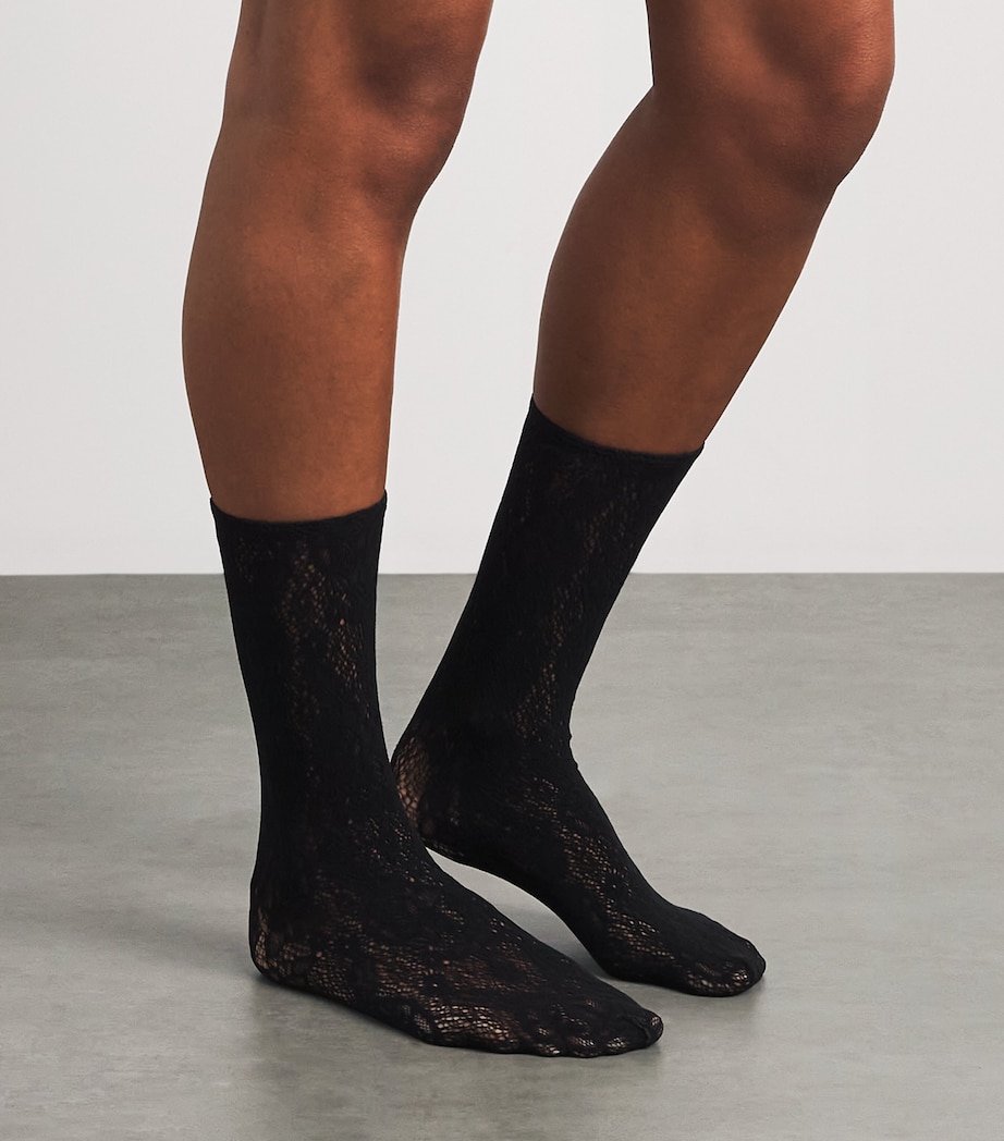 Wolford Womens Infinite Rose Net Socks Black Image 2