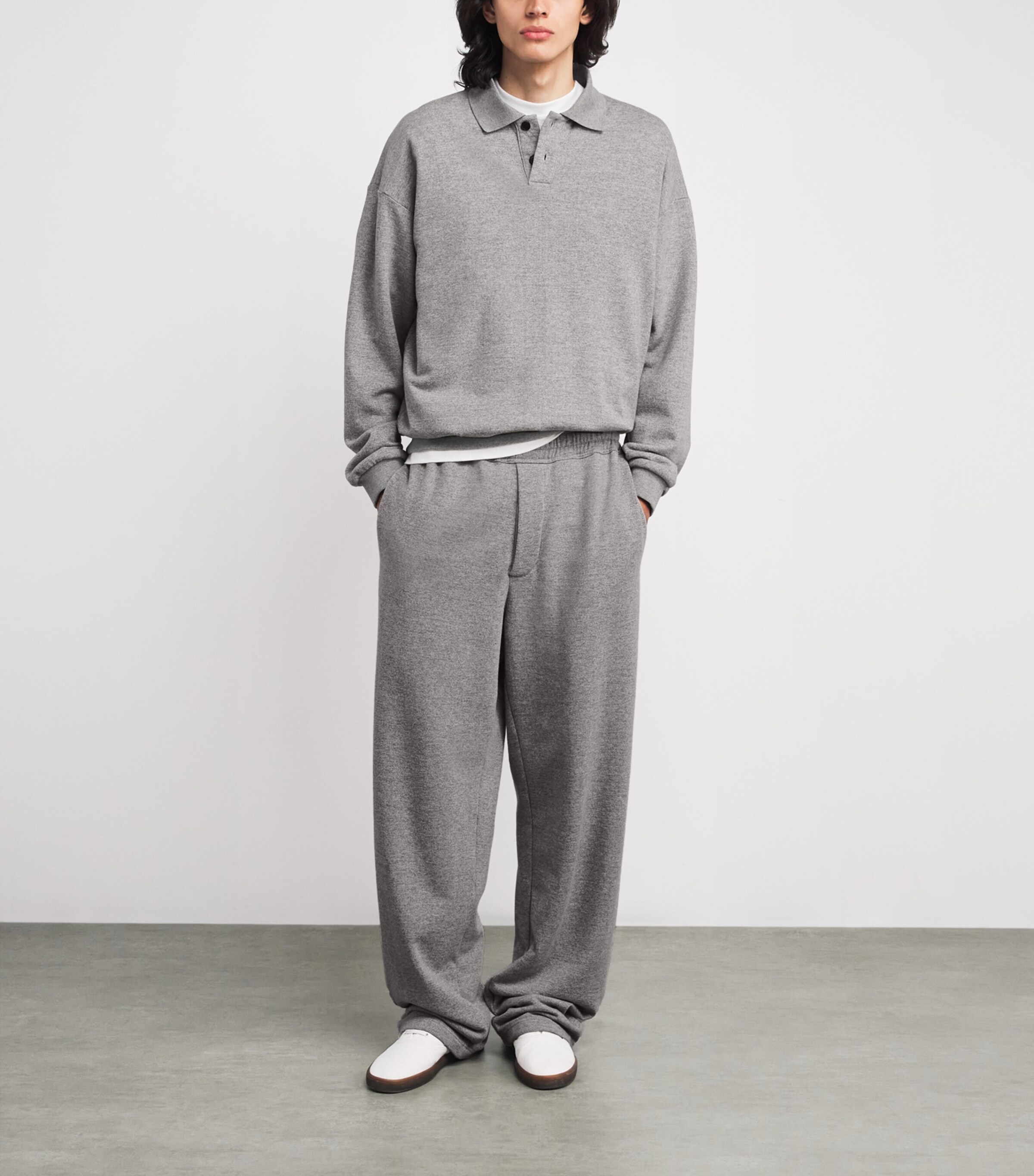 The Row Mens Ry Cotton Collared Sweater Grey Melange Image 2