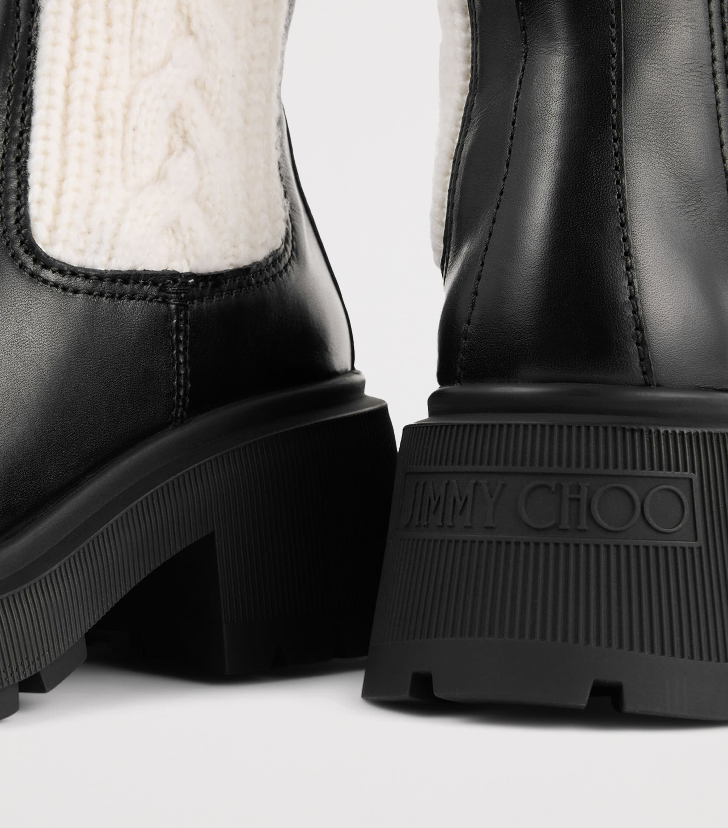 Jimmy Choo Black Tamia 70 Leather Cable-Knit Boots | Harrods UK