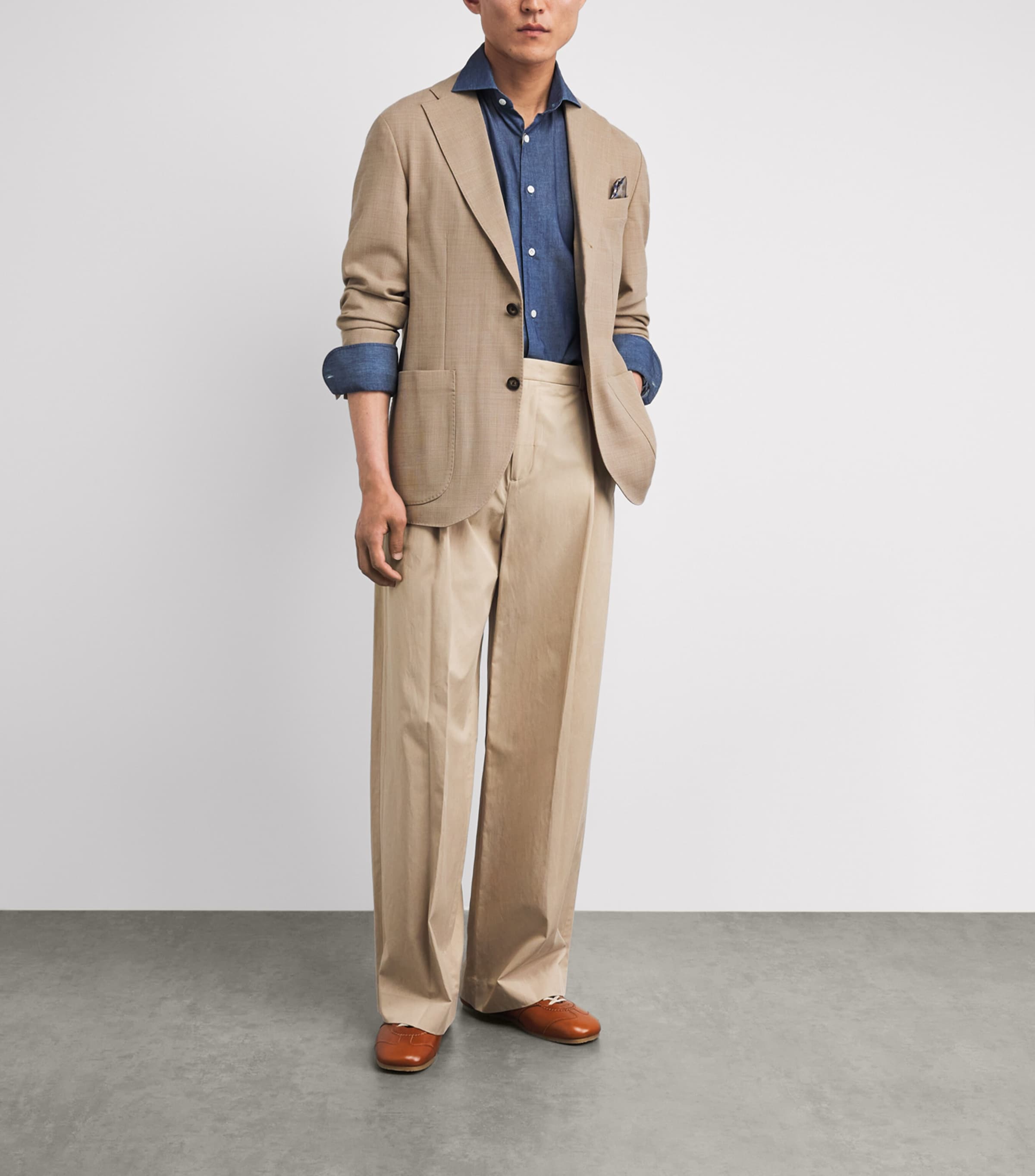 Eton Mens Wool-Blend Tech Blazer Beige Image 2