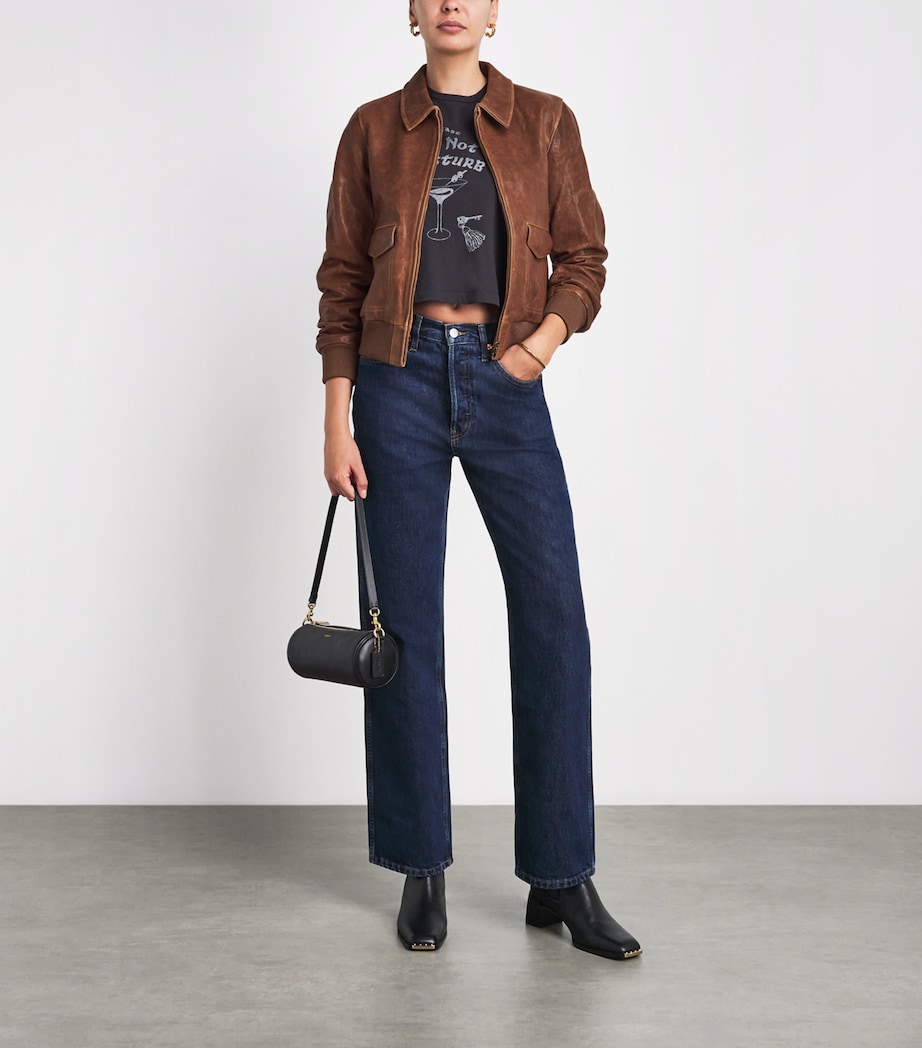 Re-Done Womens Leather Quinn Bomber Jacket Cognac Image 2