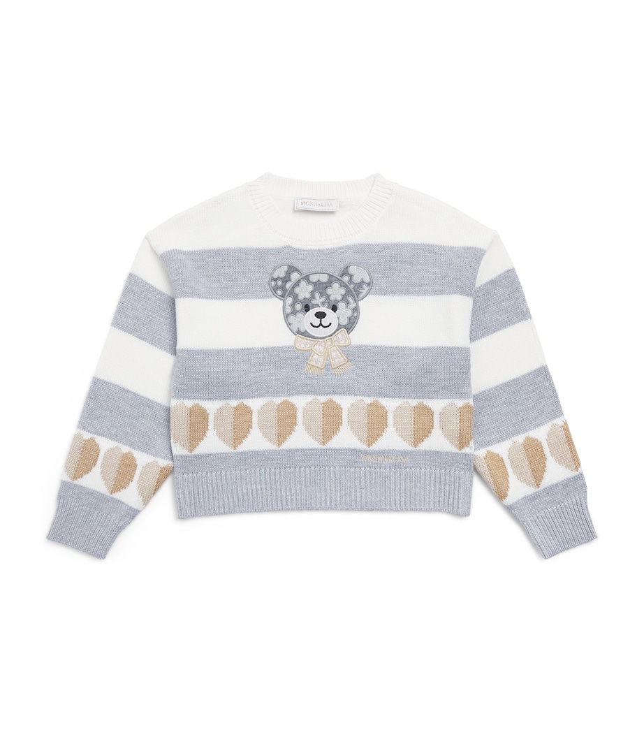 Monnalisa Stripe Teddy Bear Sweater (2-12 Years) Grigio+cammello Image 1
