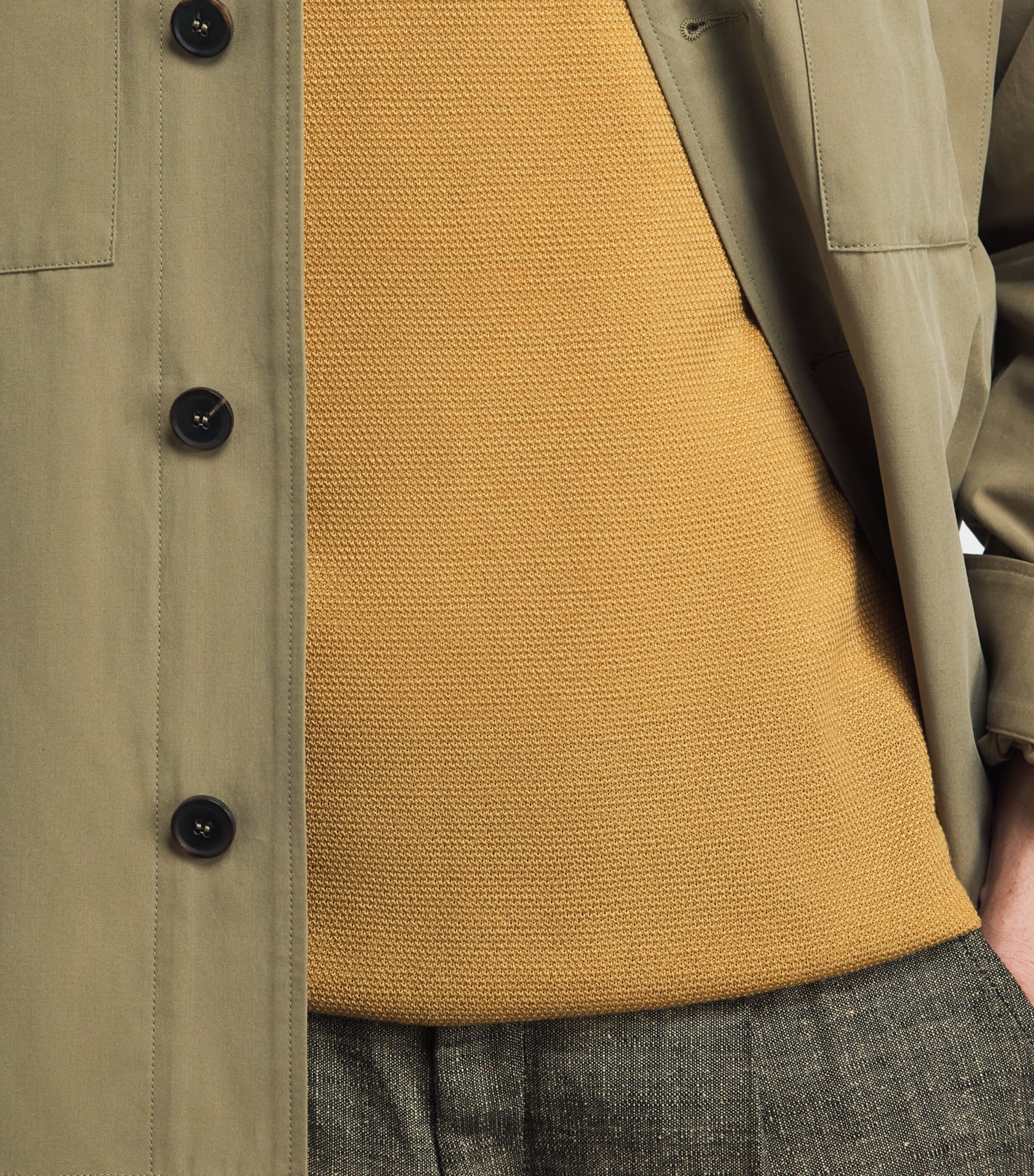 John Smedley Mens Merino Wool Textured Polo Shirt Yellow Lustre Image 3