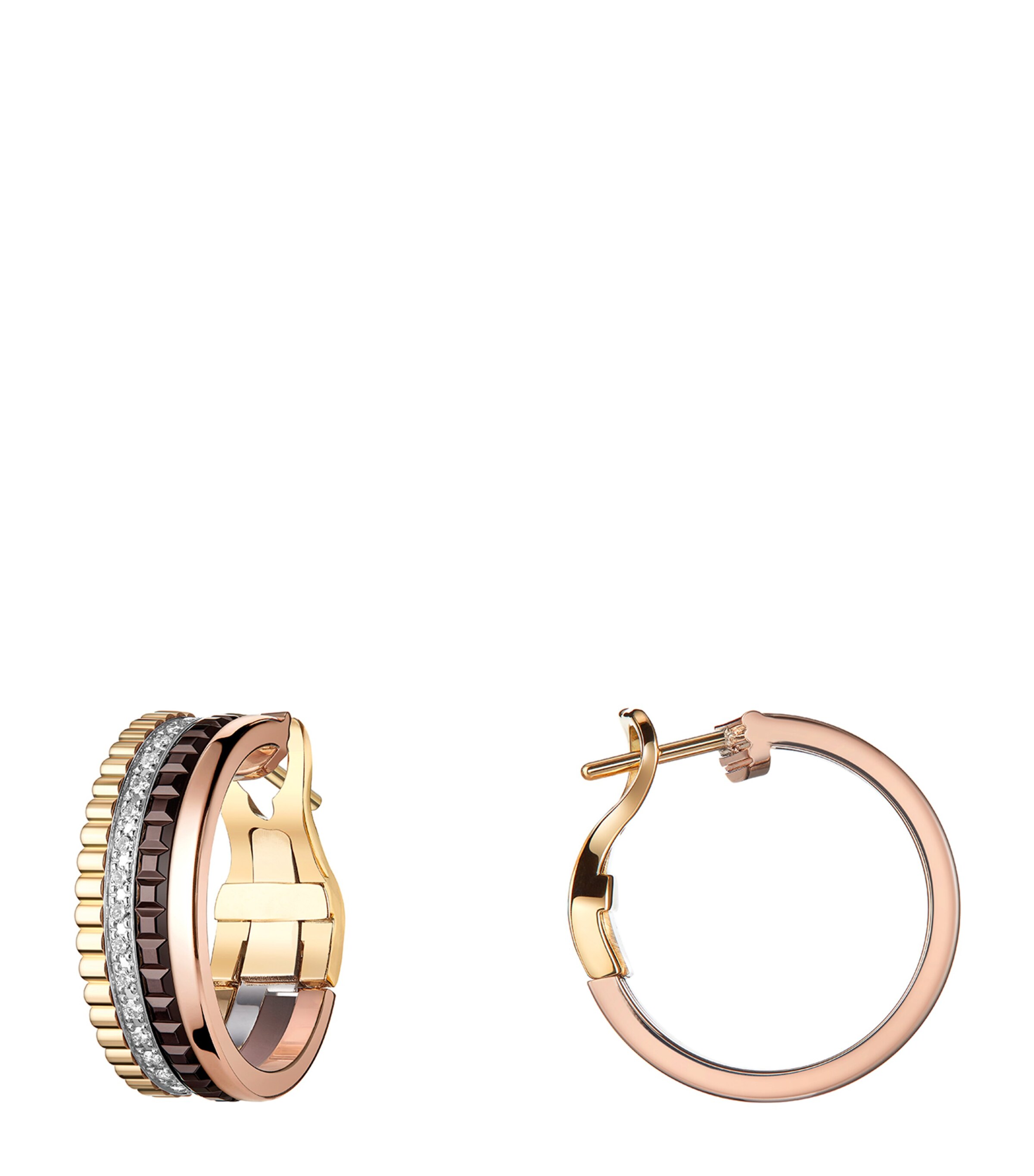 Mixed Gold and Diamond Quatre Classique Hoop Earrings MULTI Image 3