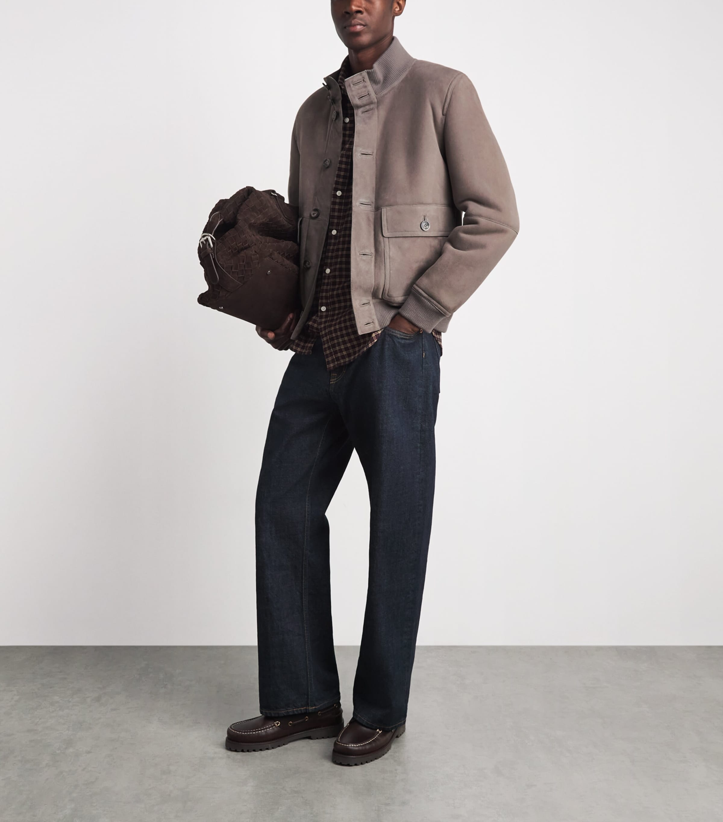 Herno Mens Suede Bomber Jacket Tortora Image 2