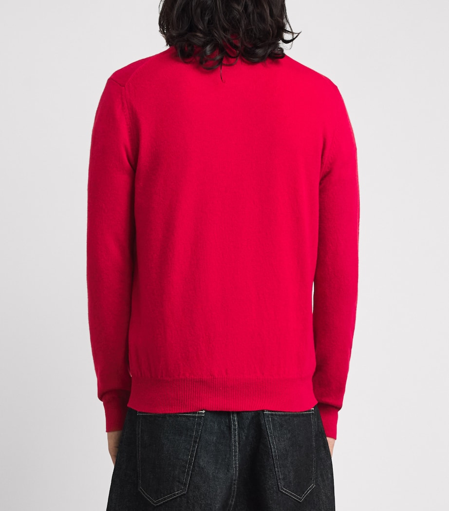Comme Des Garçons Mens Wool Rhinestone Heart Logo Cardigan Red Image 5