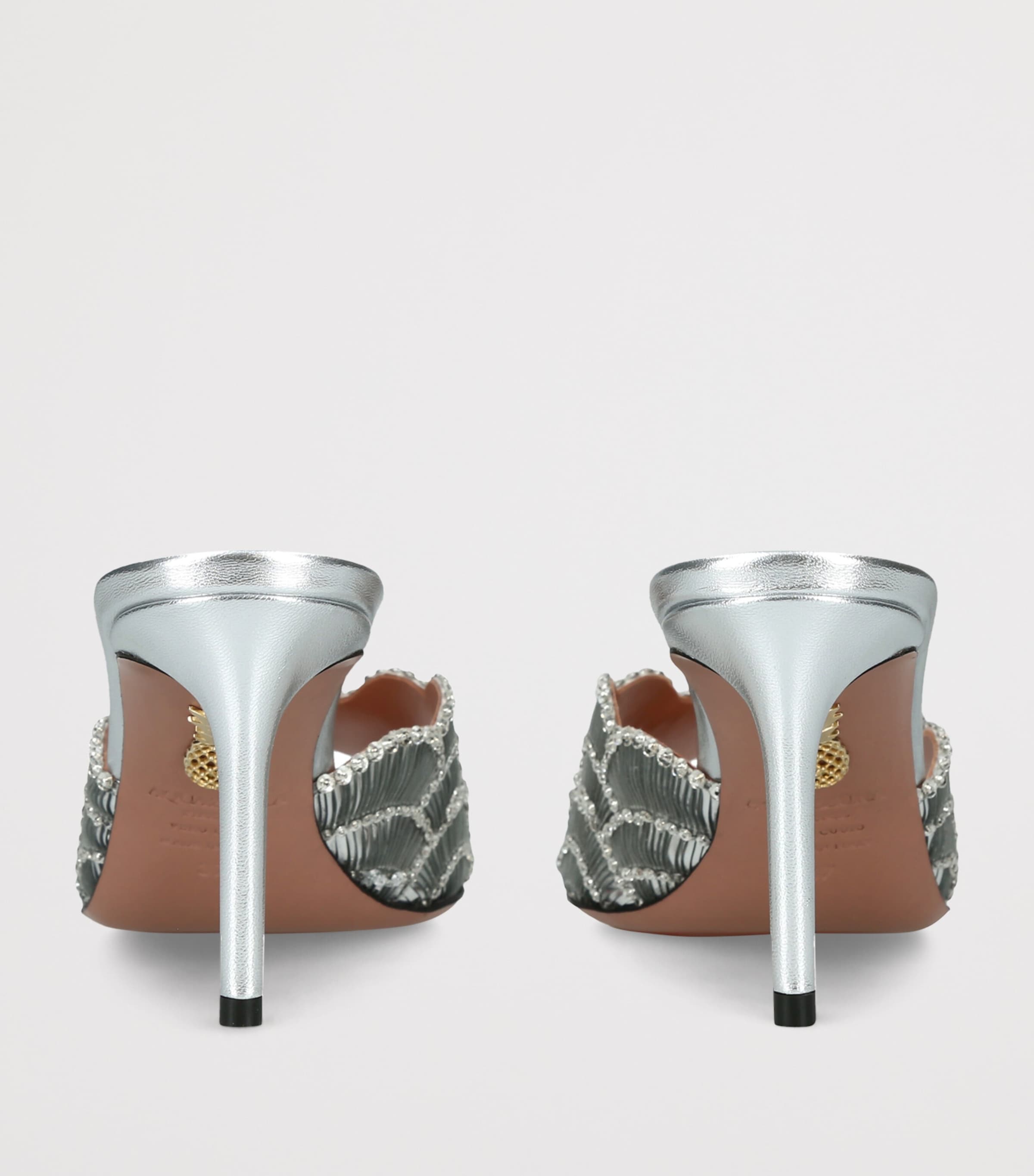 Aquazzura Leather Ce Soir Mules 75 Silver Image 2
