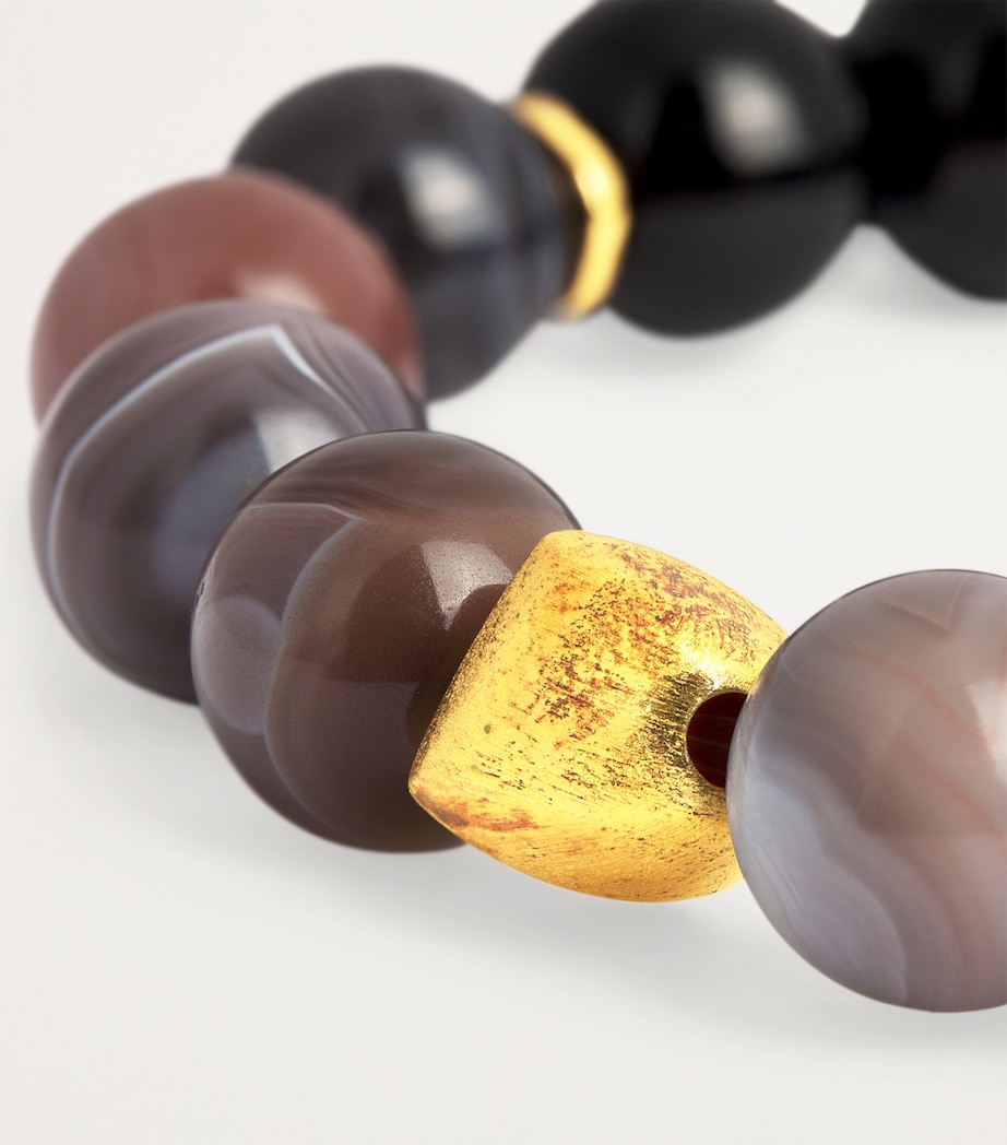Tateossian Botswana Agate and Gold-Plated Beaded Bracelet Black Image 6
