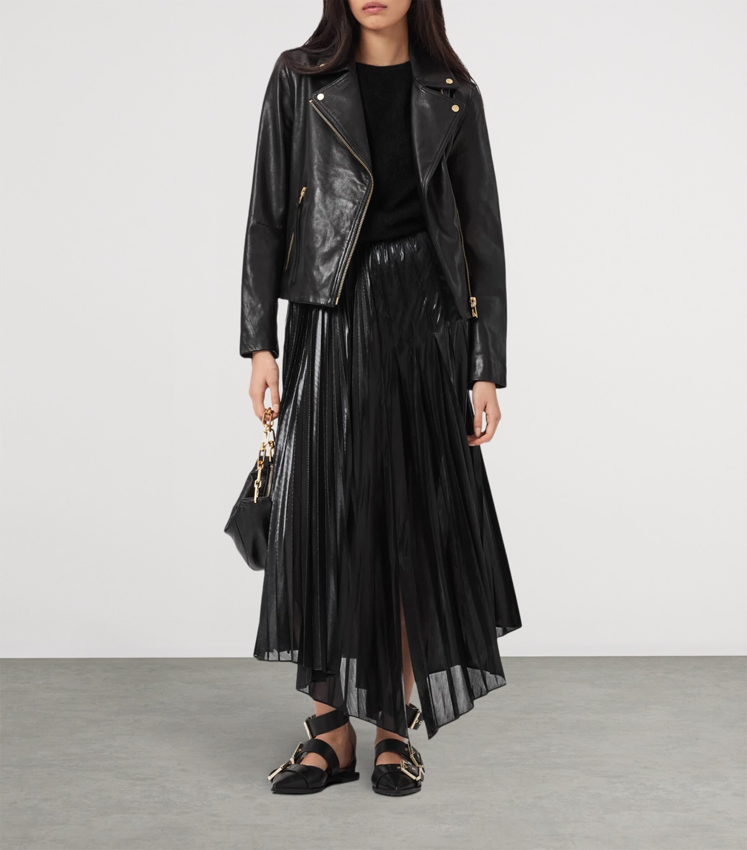 AllSaints Womens Pleated Jax Maxi Skirt Metallic Black Image 6