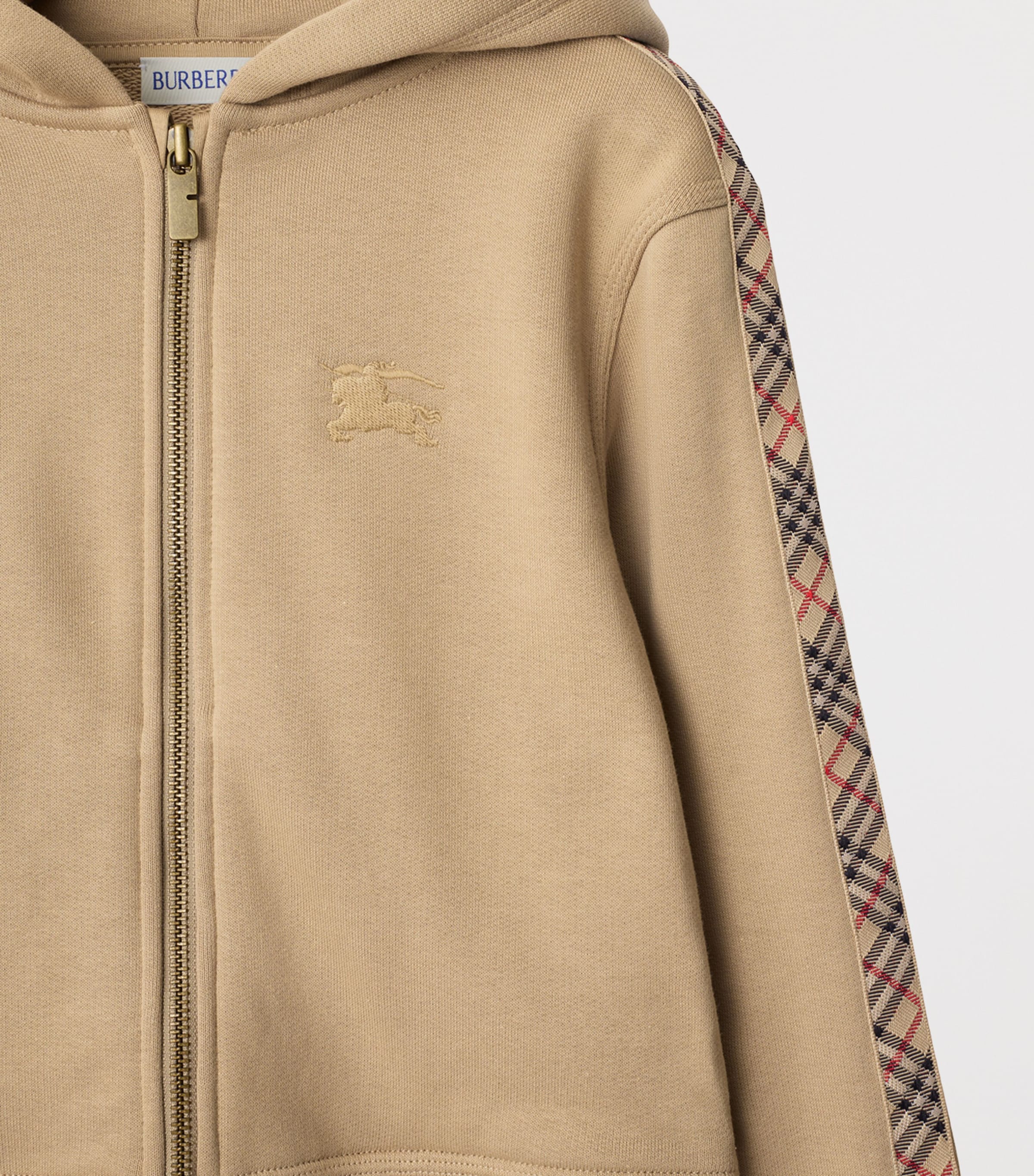 Burberry Kids Beige Cotton Check-Trim Zip-Up Hoodie (3-12 Years