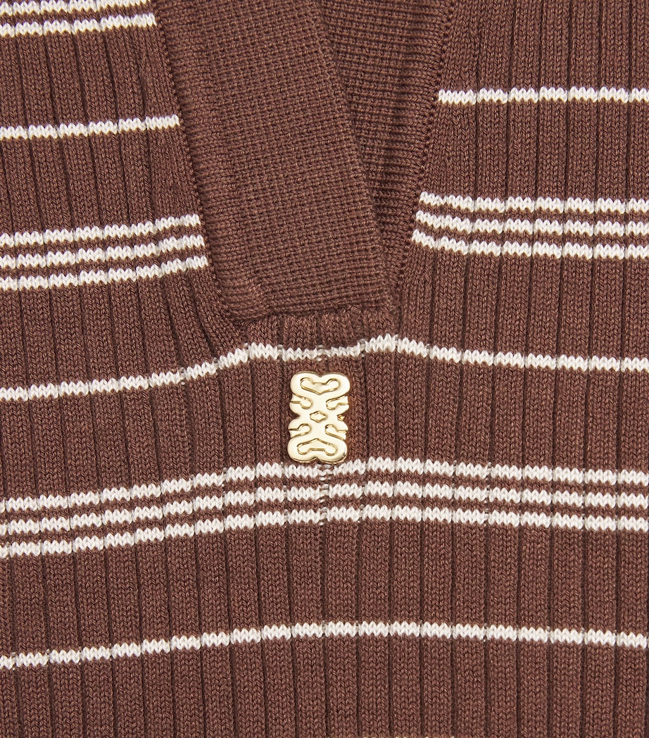 Sandro Paris Womens Stripe Polo Shirt Brown Image 6