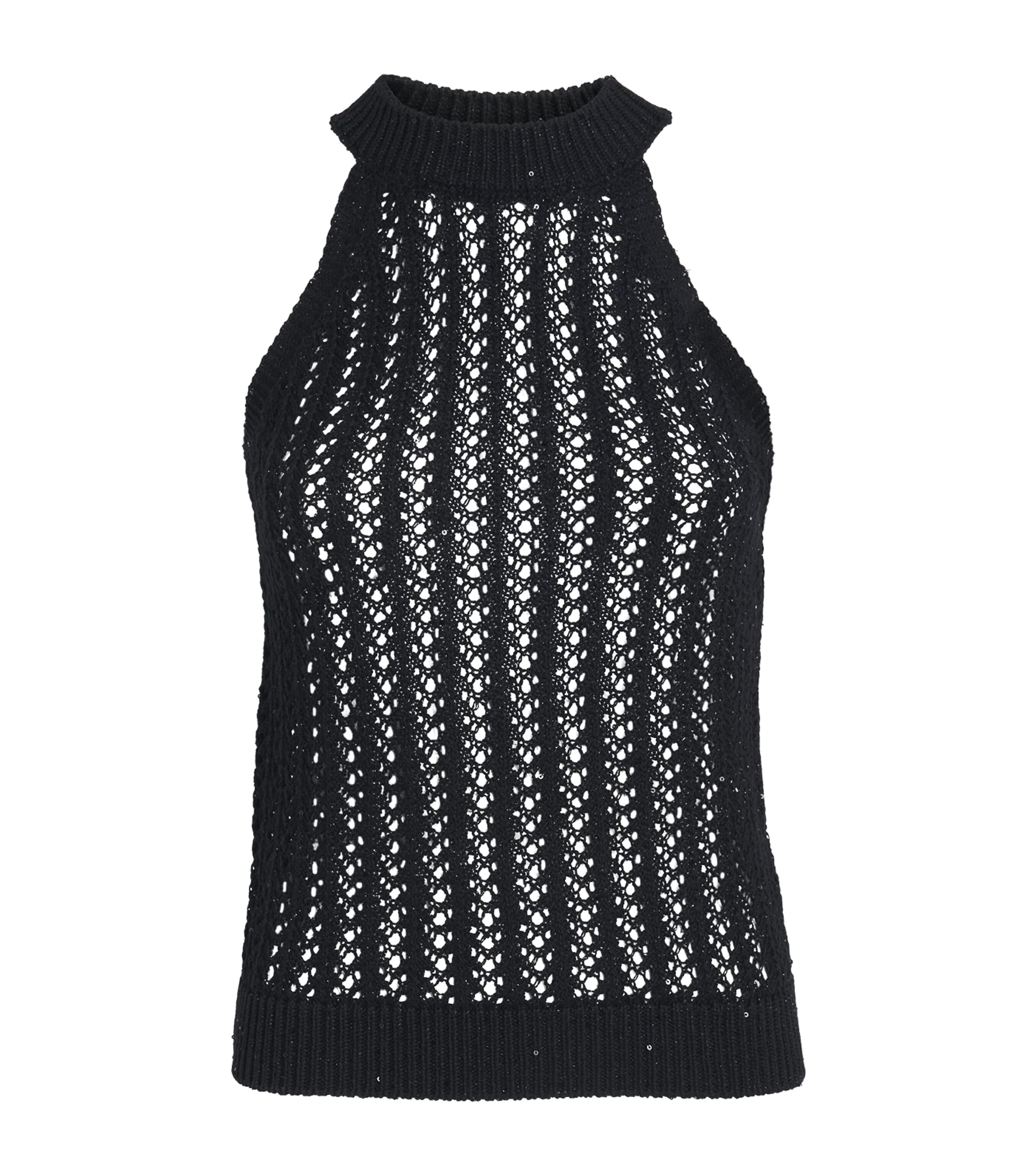 Eleventy Cotton-linen Sequin Sleeveless Sweater In Black