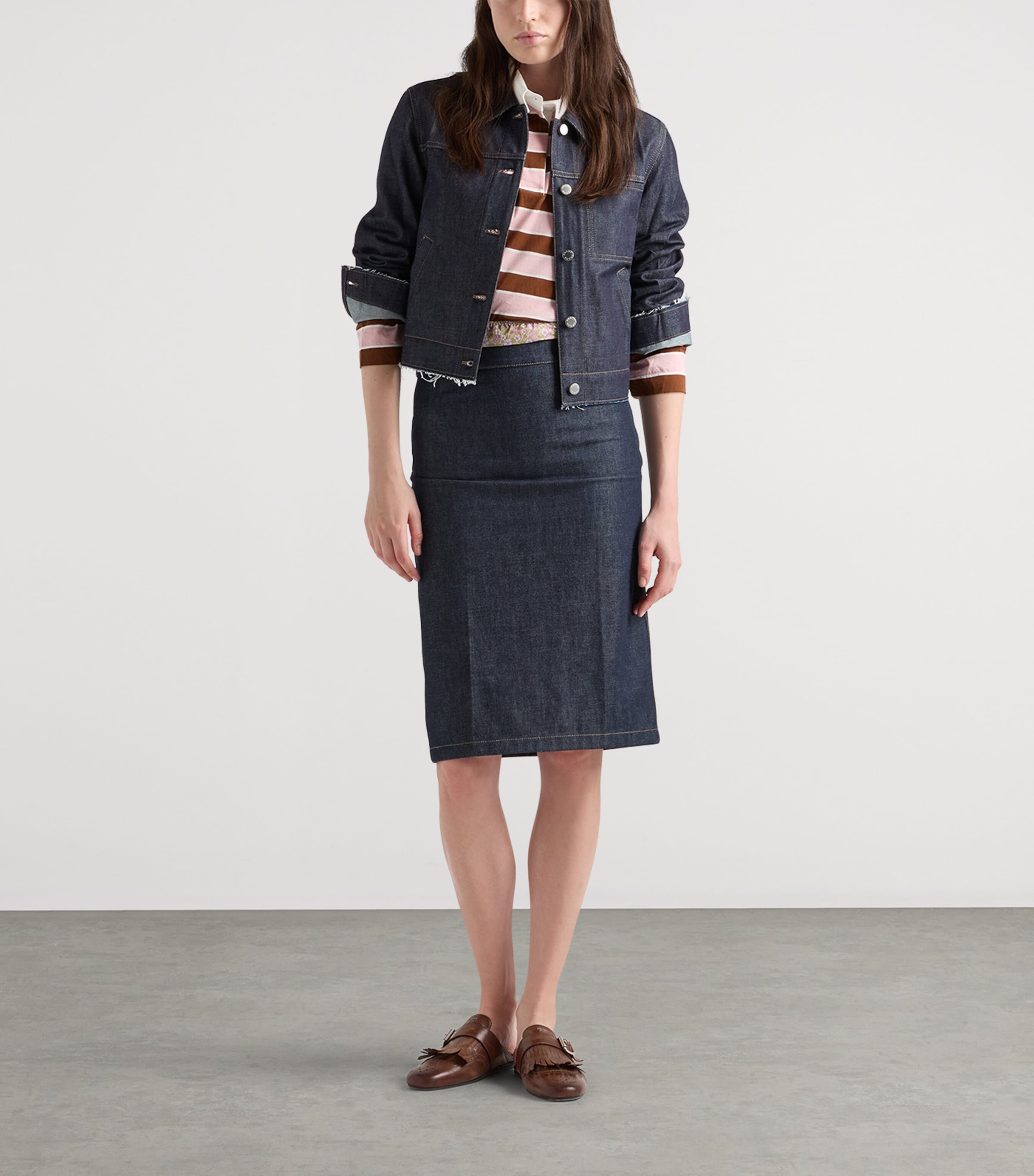 Prada Womens Denim Midi Pencil Skirt Image 2