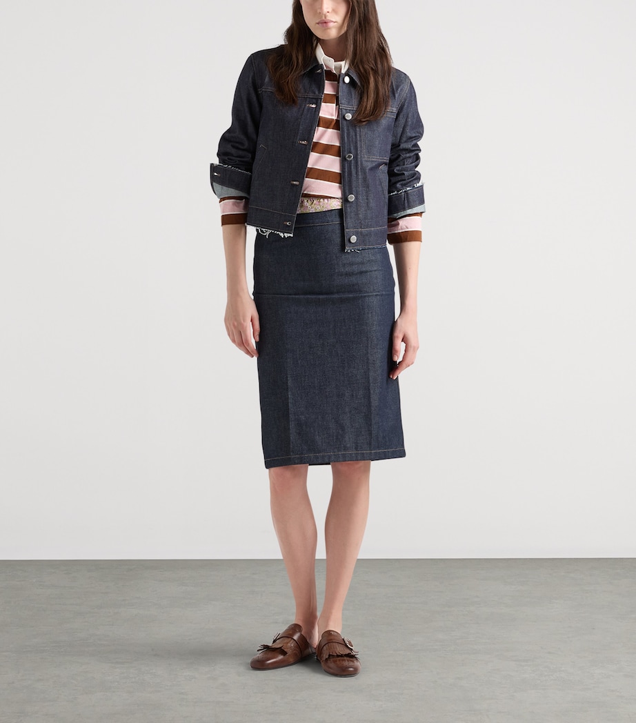 Prada Womens Denim Midi Pencil Skirt Image 2