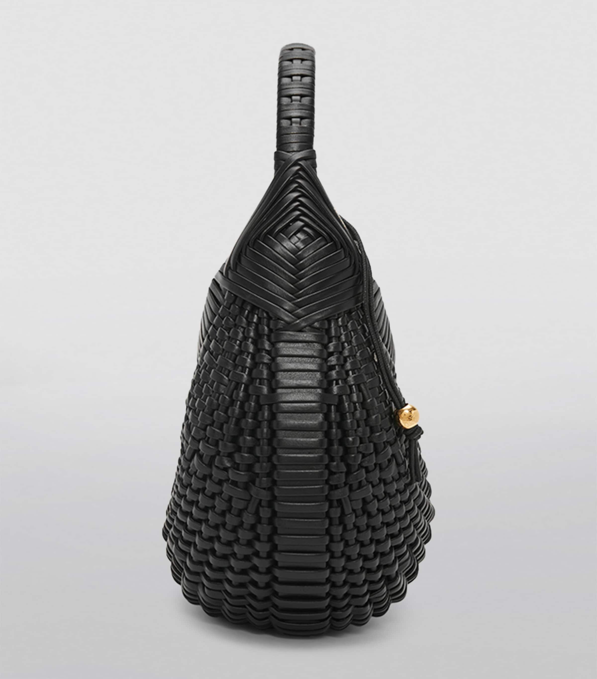 Leather Diamond Top-Handle Bag BLACK Image 5