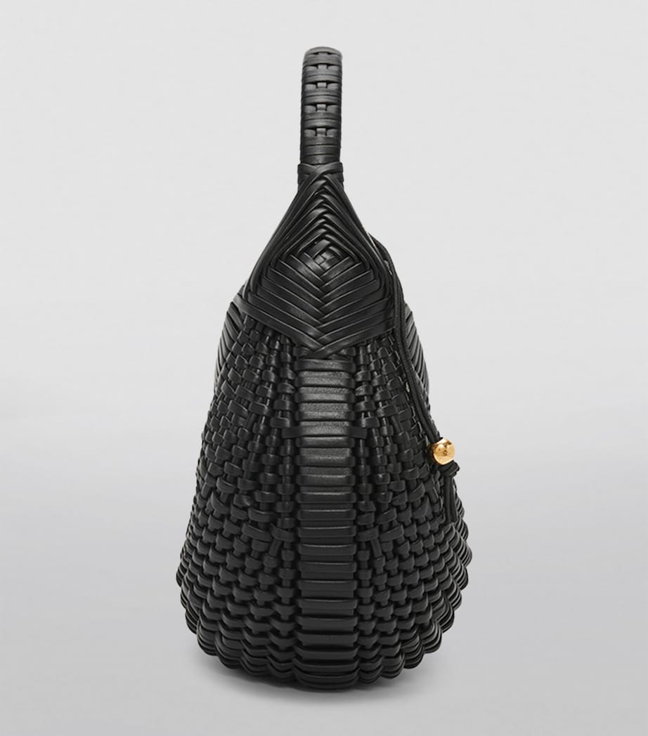 Leather Diamond Top-Handle Bag BLACK Image 5