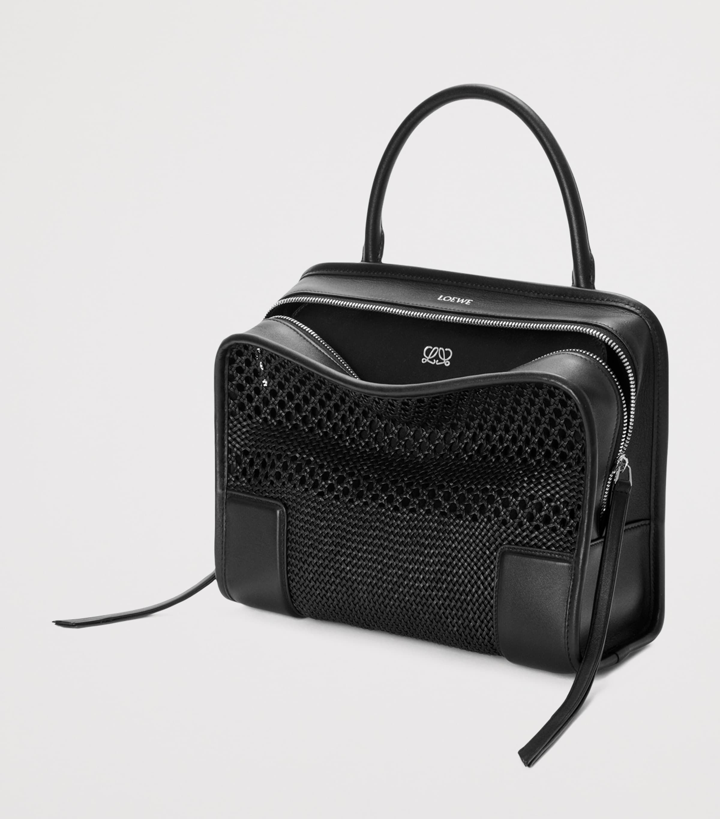 LOEWE Medium Woven Leather Amazona 180 Top-Handle Bag Black Image 3