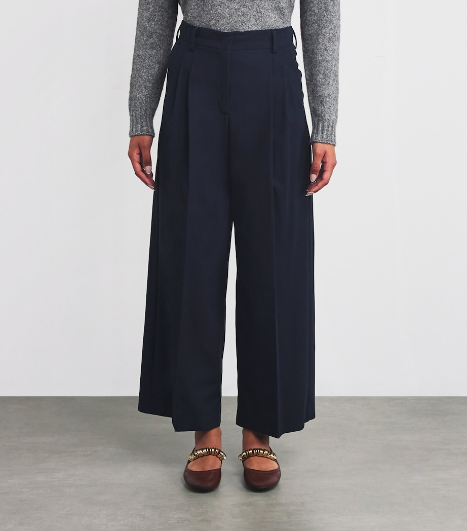 Cotton Wide-Leg Trousers NAVY Image 3