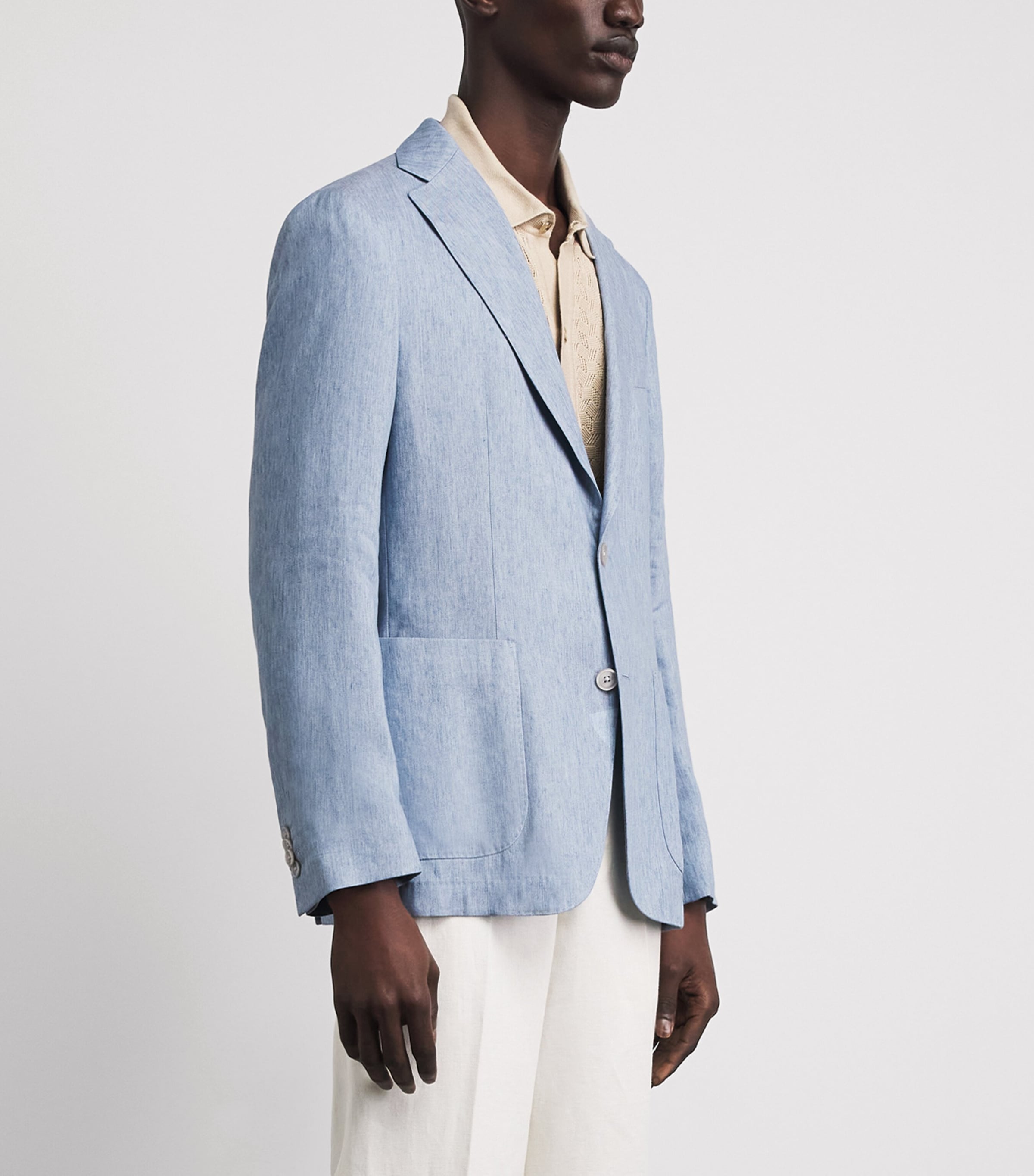 BOSS Mens Linen-Lyocell Hanry Blazer Open Blue Image 4
