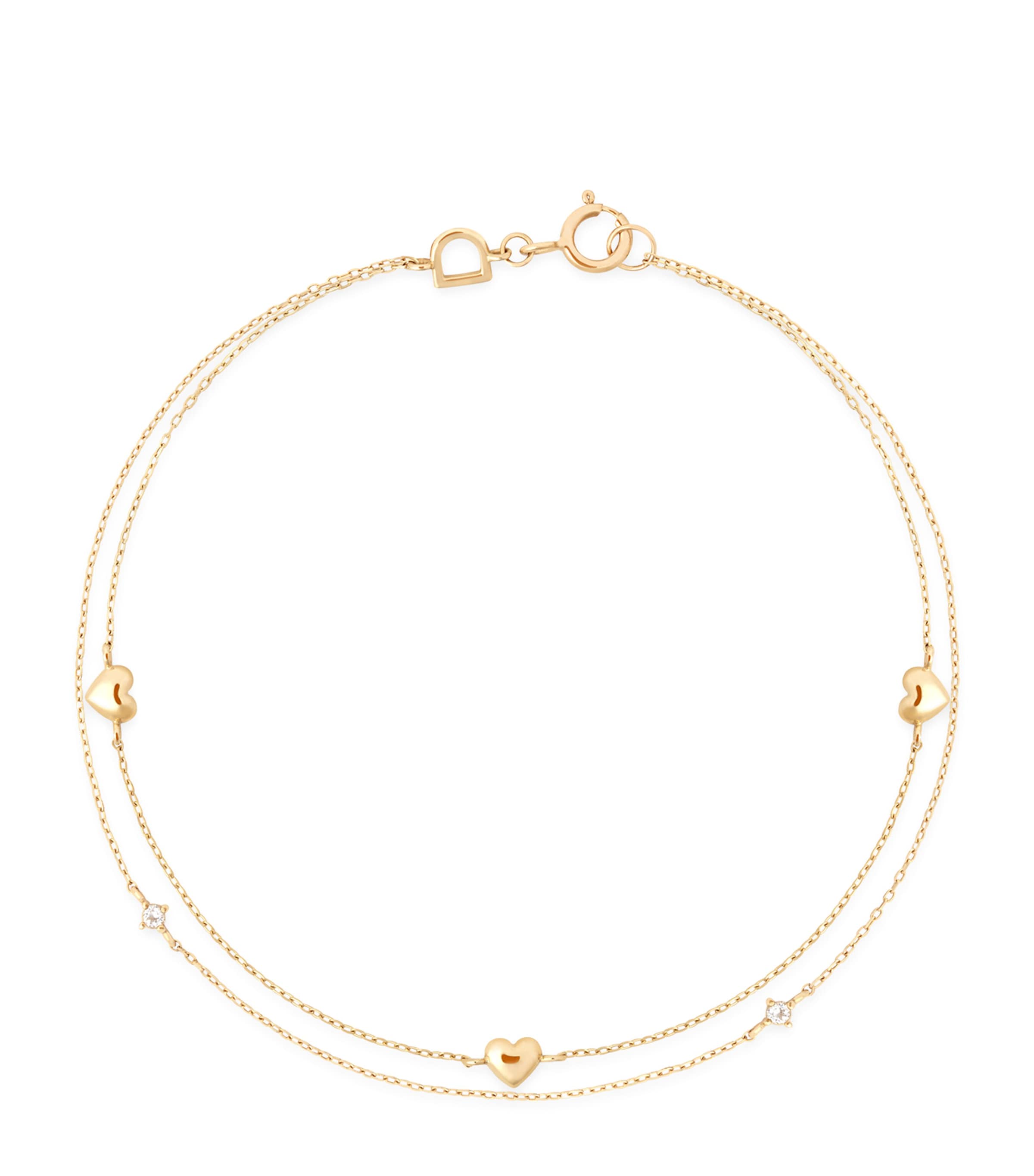 Astrid & Miyu Gold And Topaz Heart Charm Double Chain Bracelet In Gold