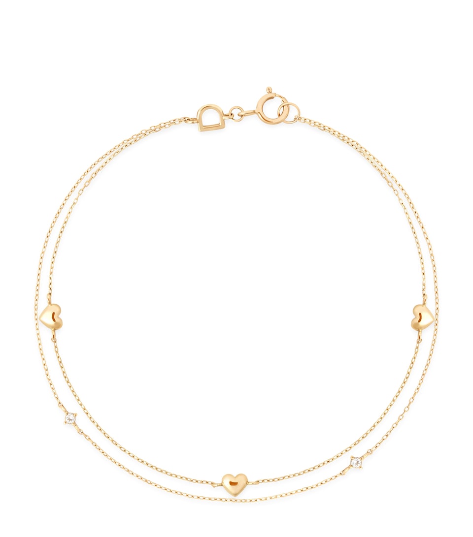 Gold and Topaz Heart Charm Double Chain Bracelet