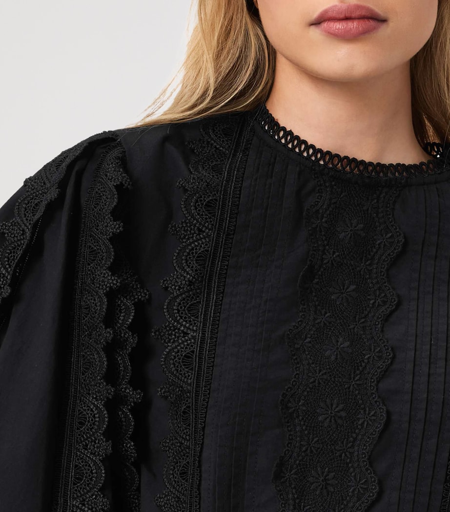 AllSaints Womens Cotton-Lace Long-Sleeve Top Black Image 5