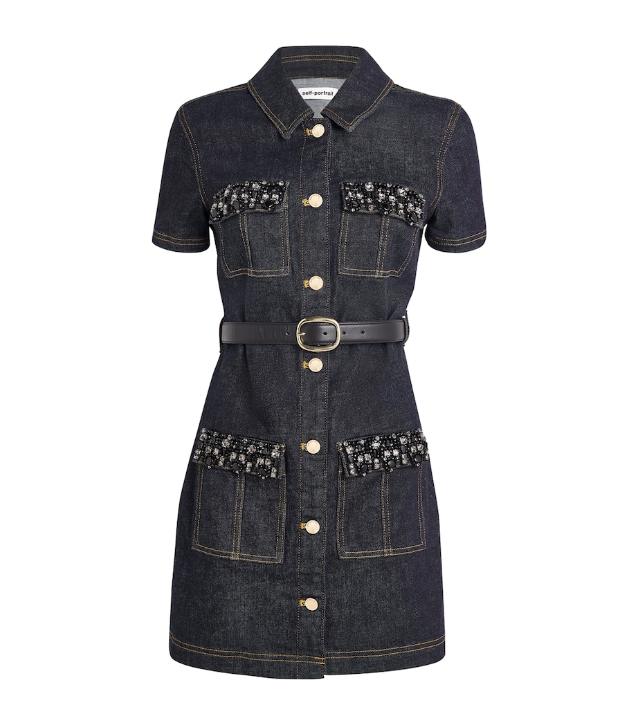 Denim Crystal-Trim Mini Dress BLUE Image 1