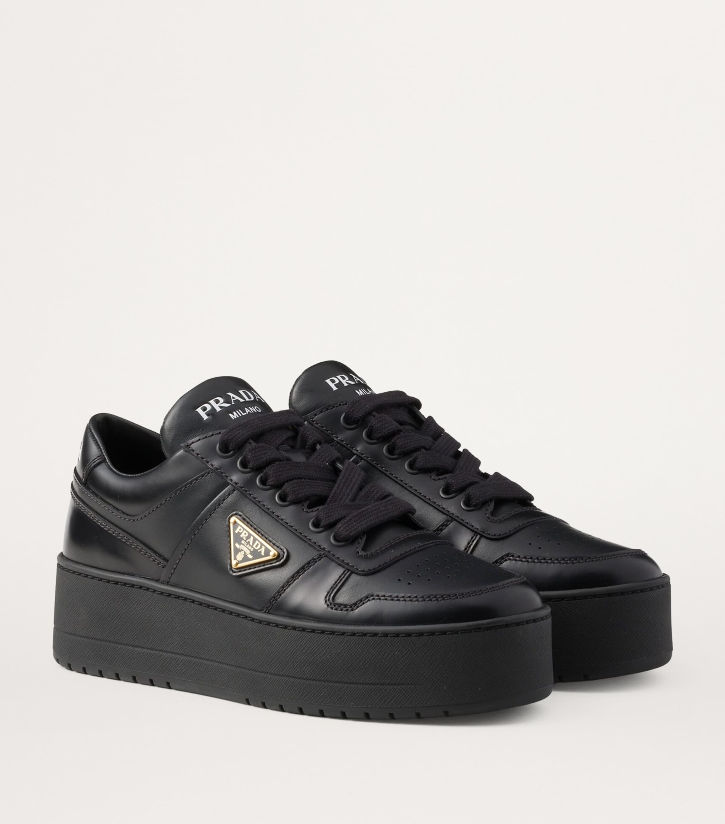 Prada Black Leather Downtown Bold Sneakers 50 | Harrods UK