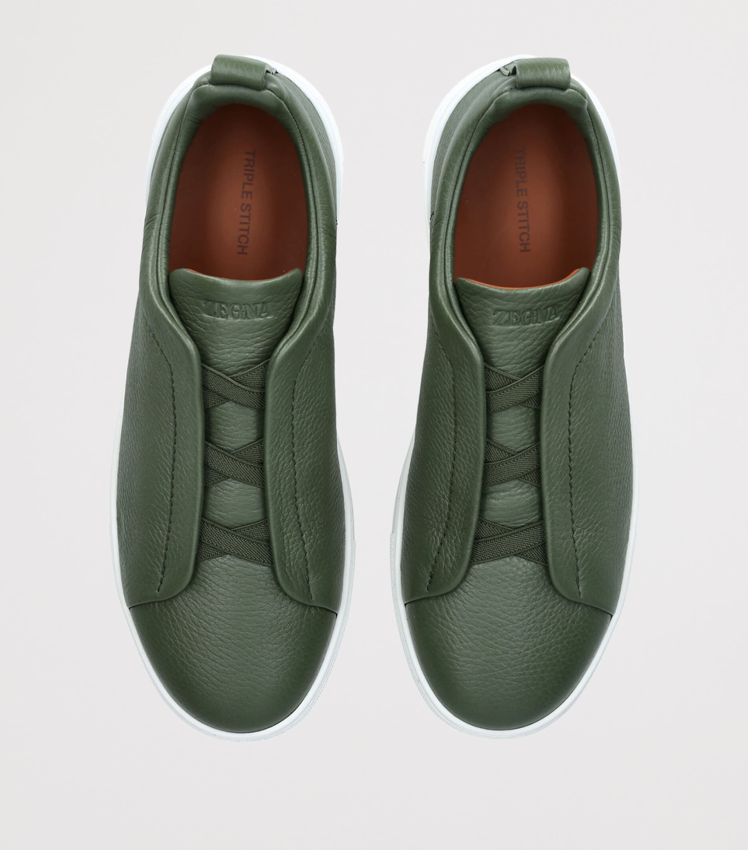 Zegna Leather Stitch Sneakers Dark Green Image 3