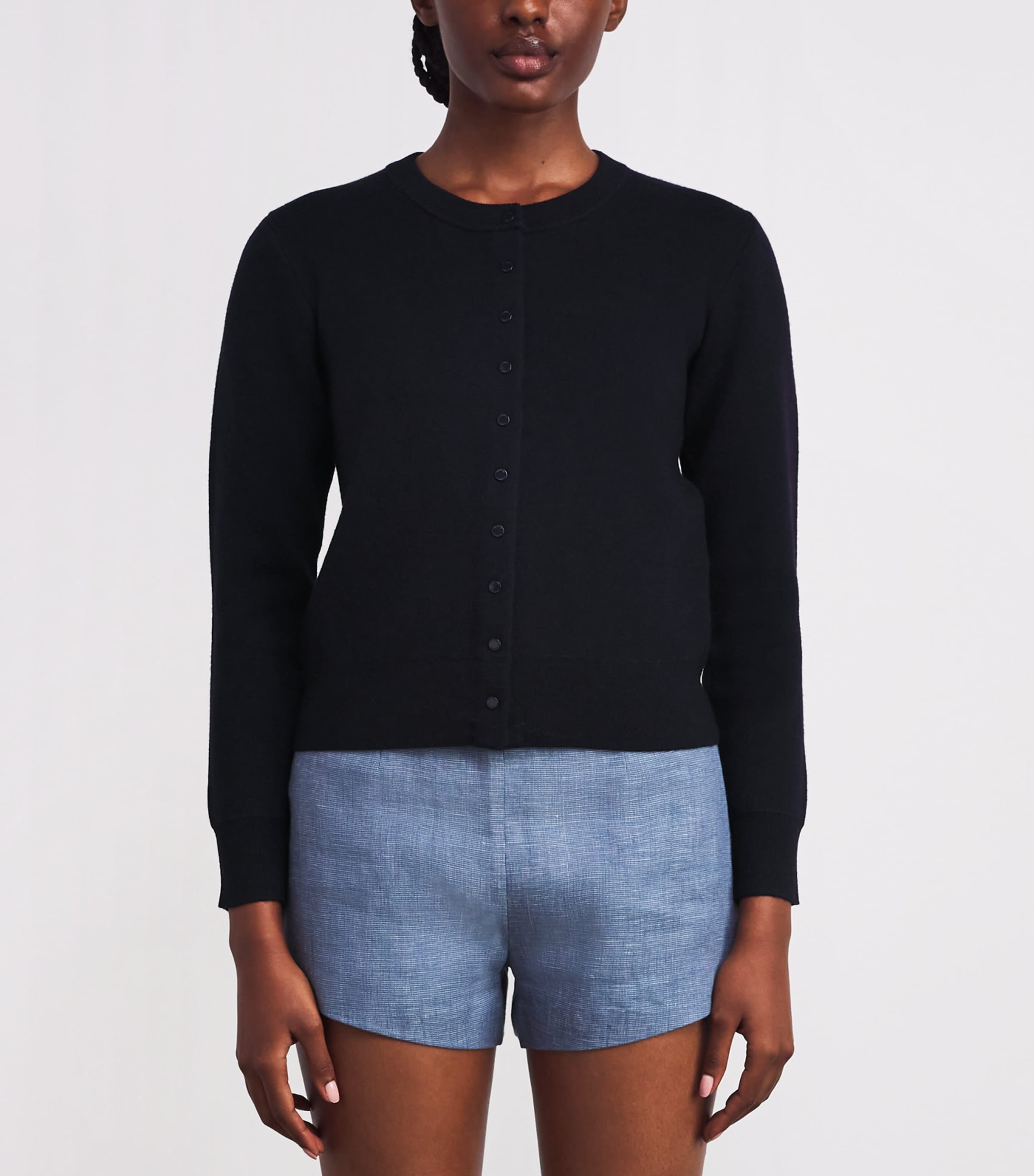 Wool-Blend Fine-Knit Cardigan NAVY Image 3