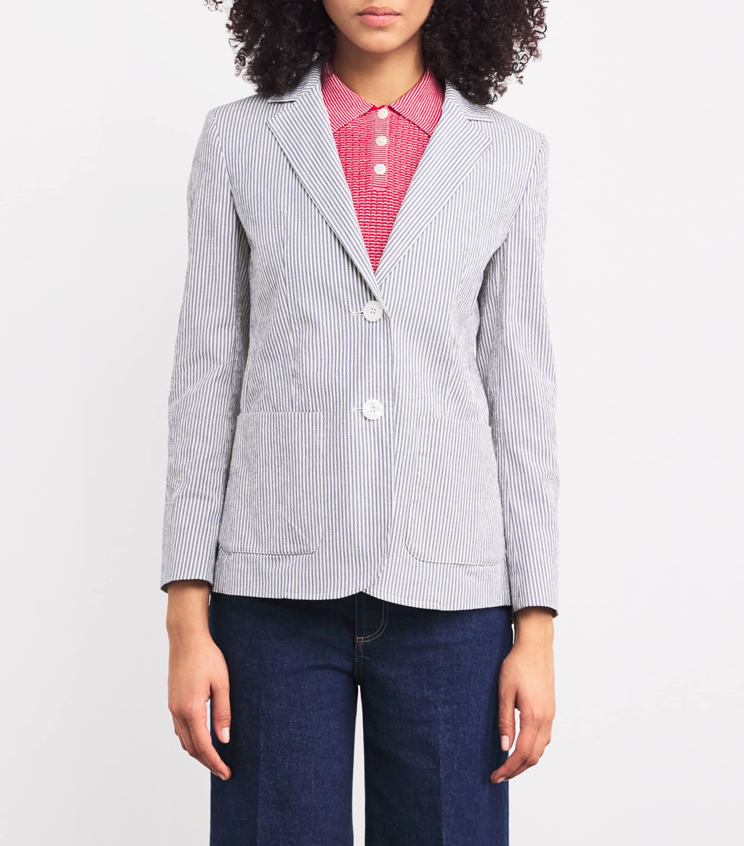 Cotton Striped Blazer NAVY Image 3