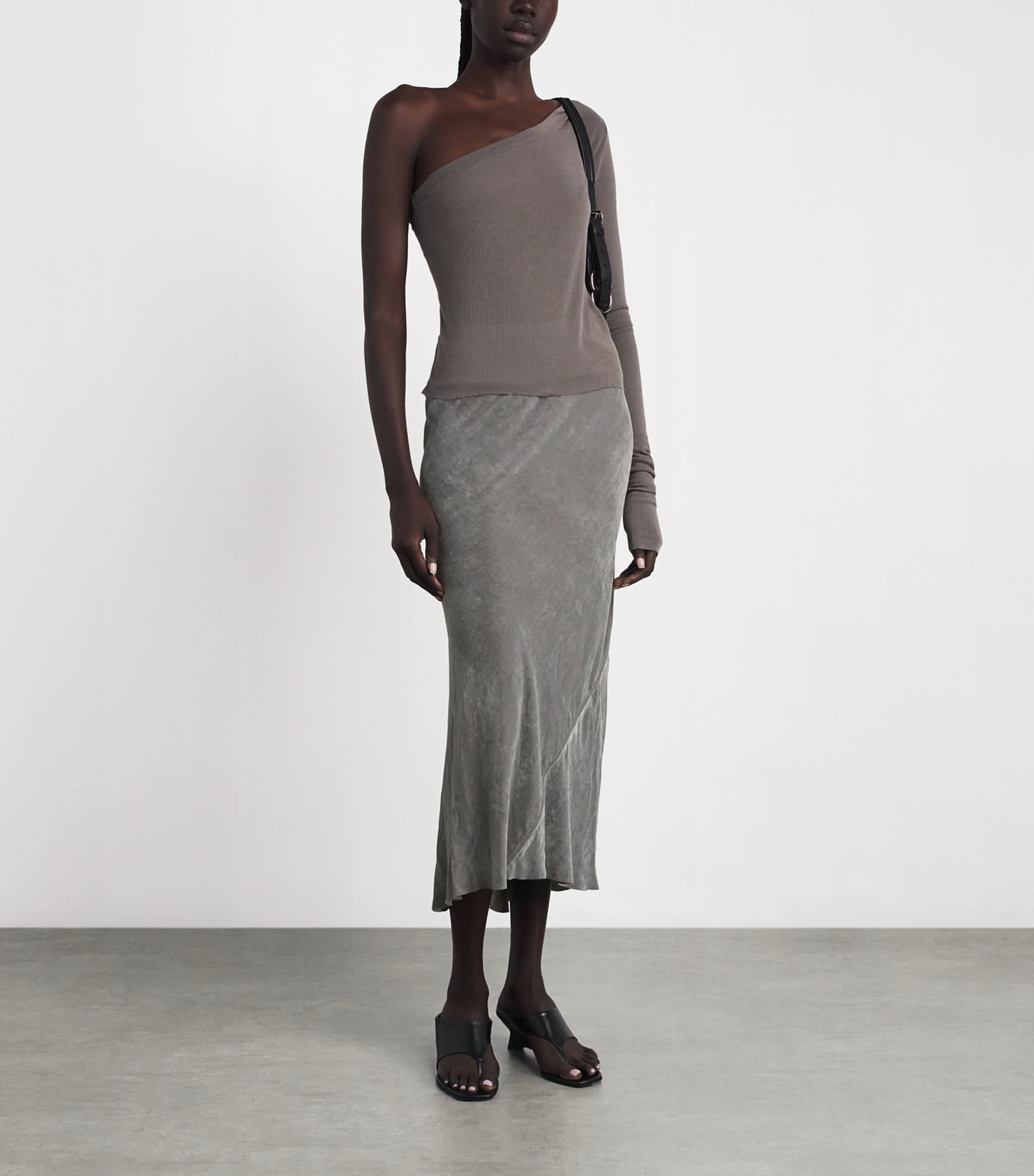 Rick Owens Womens Velvet Midi Slip Skirt Steel Image 2