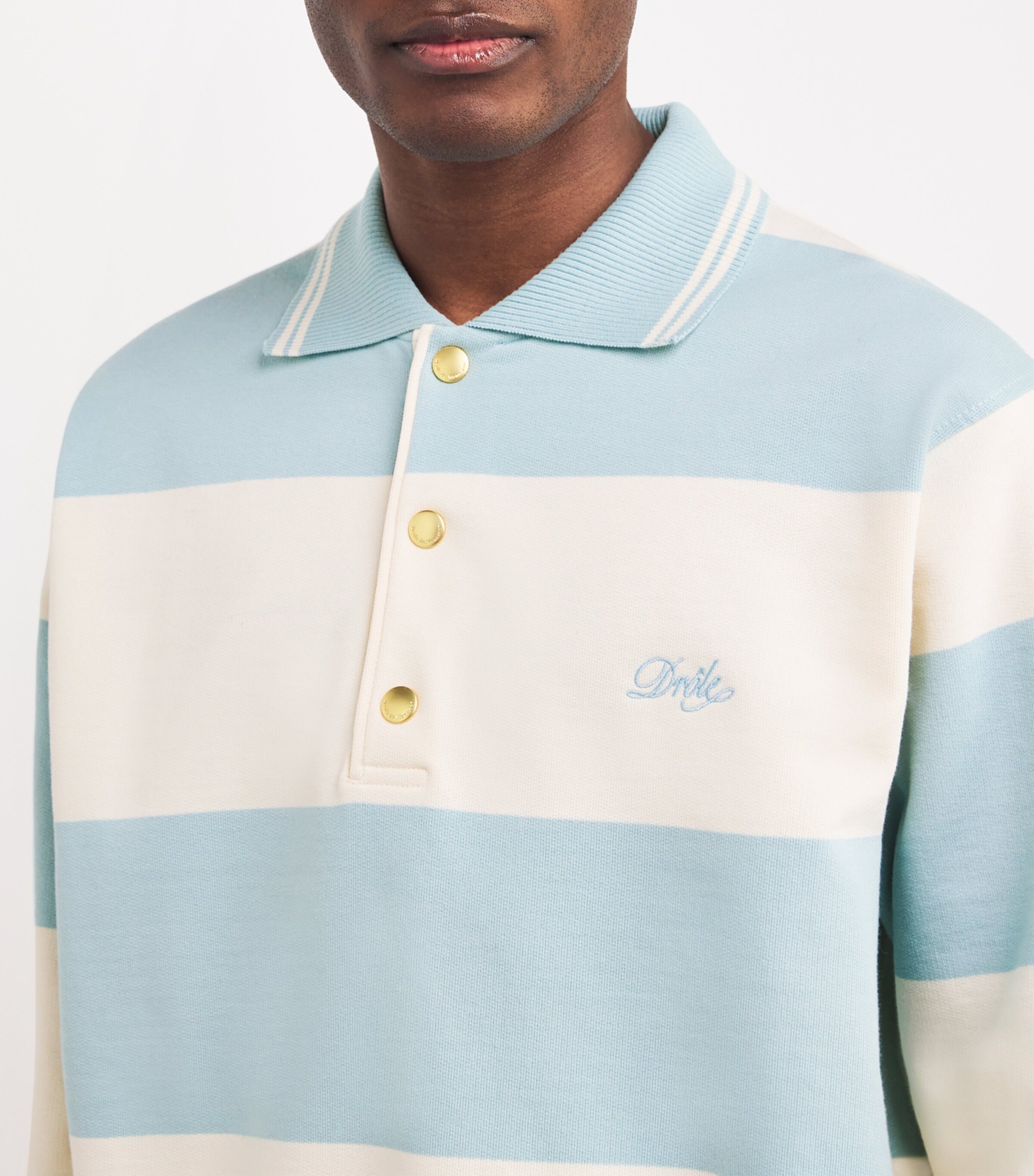 Drôle De Monsieur Mens Cotton Striped Rugby Shirt Blue Image 6