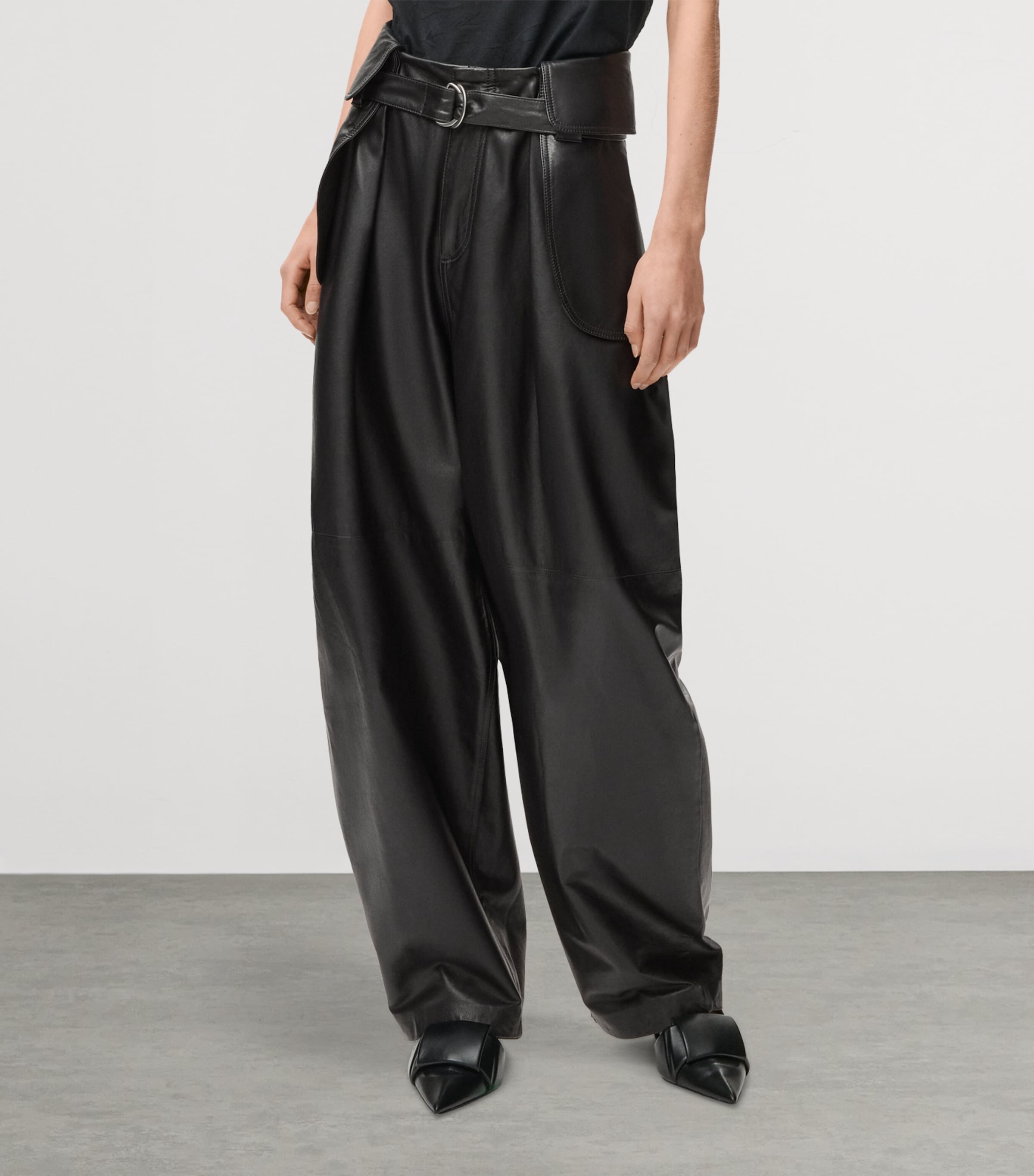 LOEWE Womens Leather Cargo Trousers Black Image 3